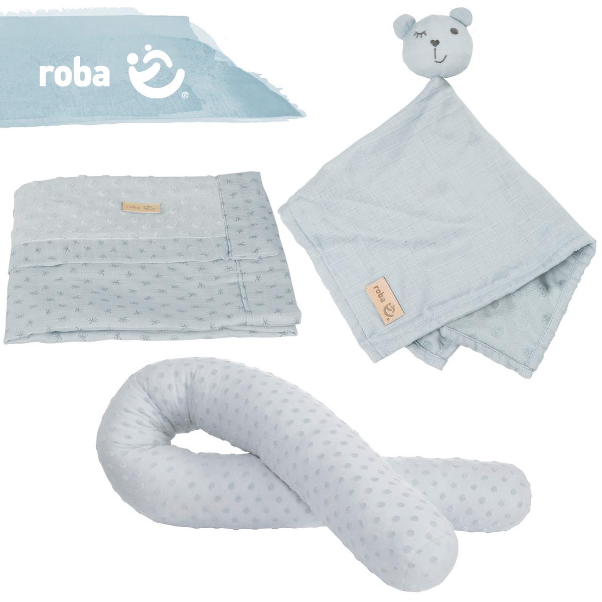 Geschenkset hellblau Kuscheln & Spielen - Hellblau, MODERN, Textil - Roba