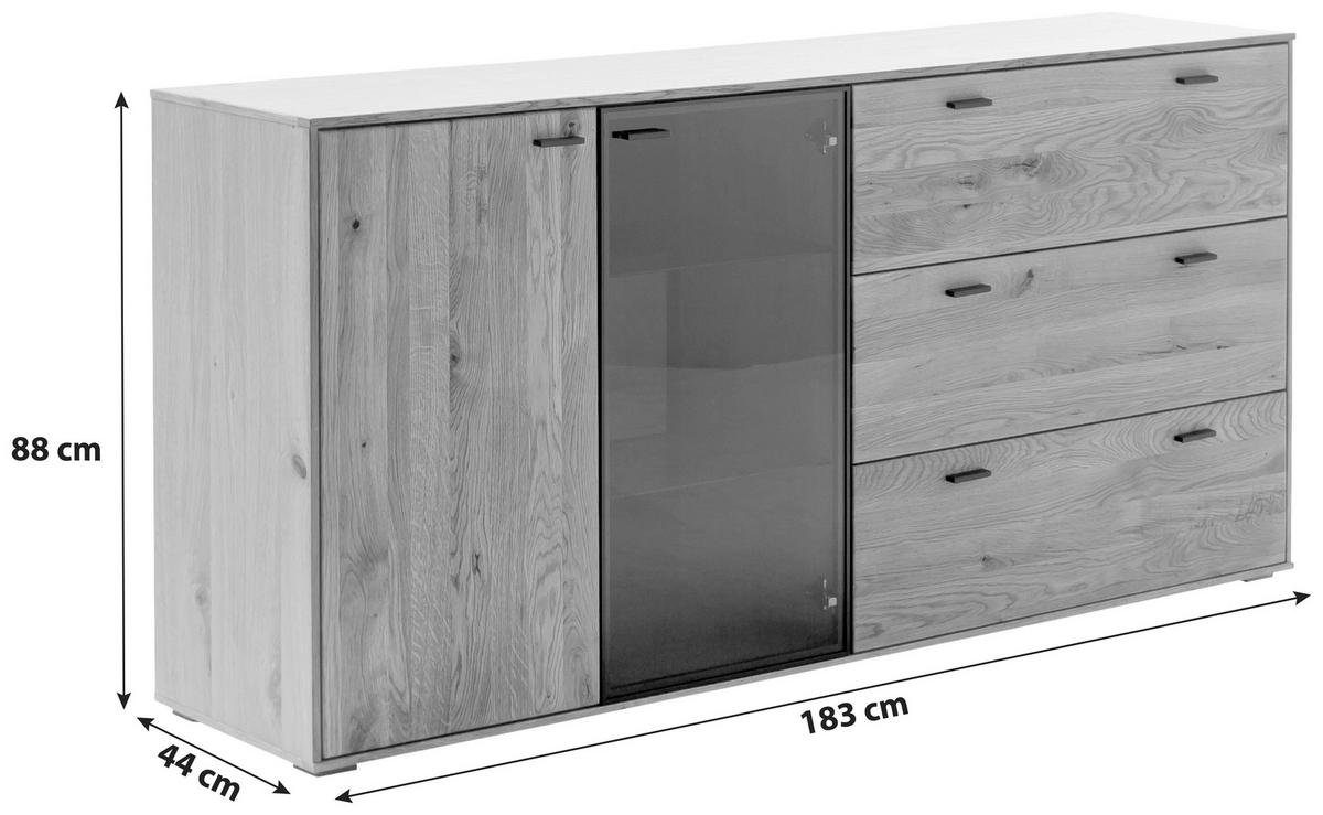 Sideboard Assini Wildeiche B: 183 cm - Wildeiche, Design, Glas/Holz (183/88/44cm) - MID.YOU