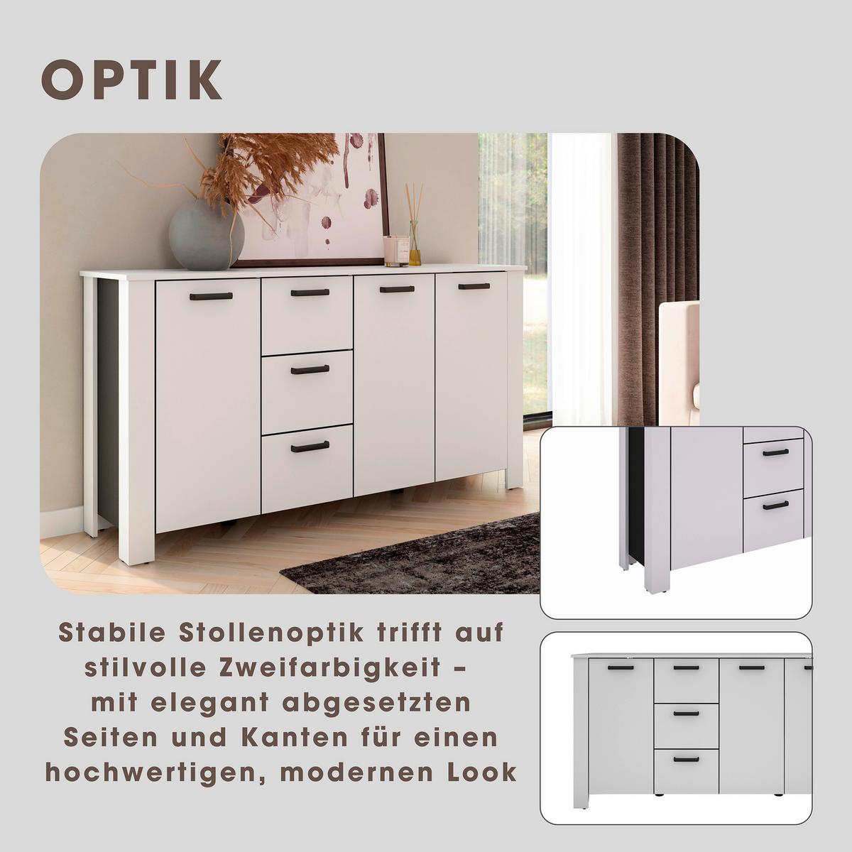 Sideboard Faro Weiß B: 160 cm - Schwarz/Weiß, Design, Holzwerkstoff (160/84/40cm) - MID.YOU