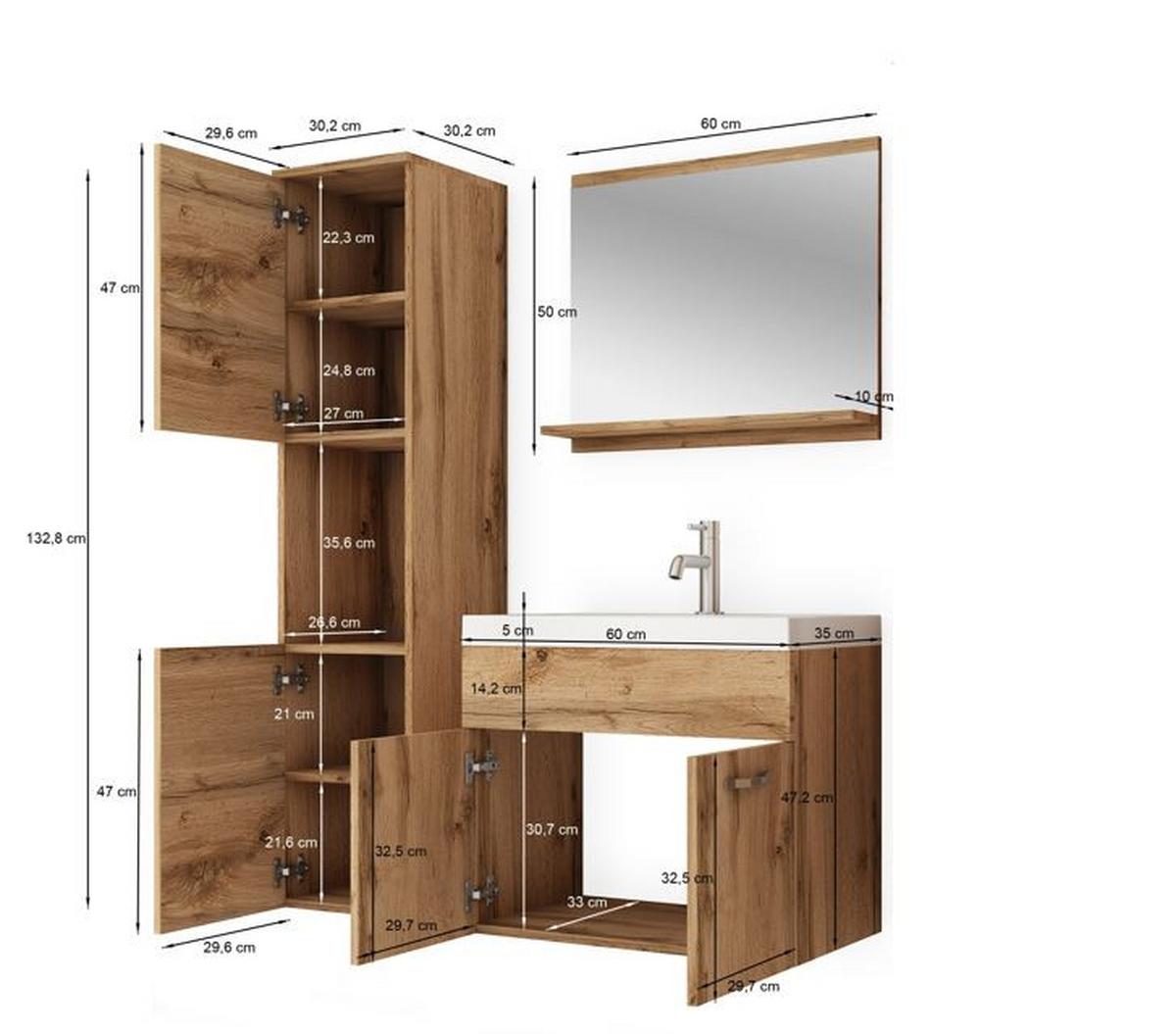 Kúpeľňa 4-dielna, biela - biela/biela s vysokým leskom, Lifestyle, kov/kompozitné drevo (90cm) - P & B