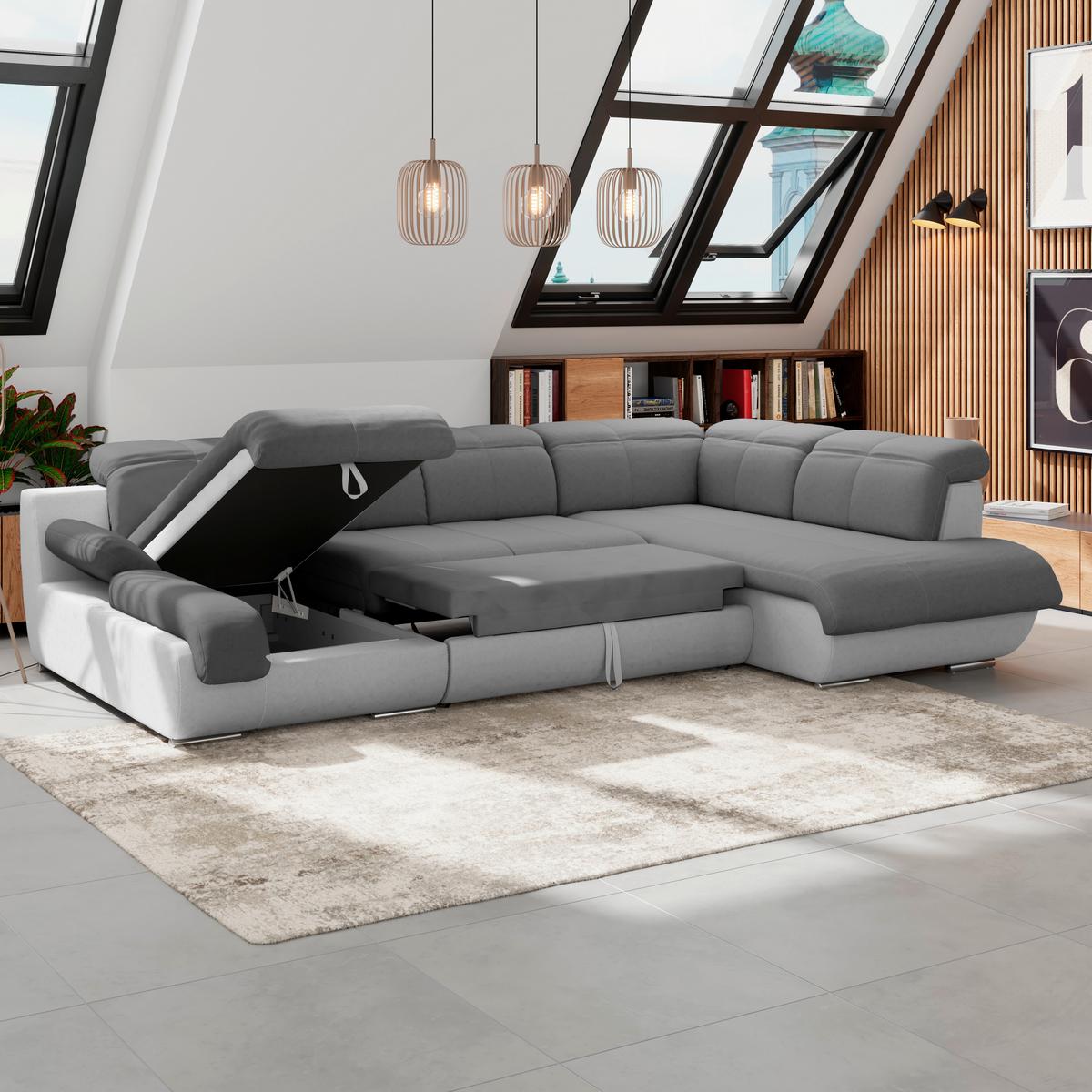 Wohnlandschaft Multi Mit Schlaffunktion Grau - Chromfarben/Dunkelgrau, MODERN, Textil (184/345/228cm) - Luca Bessoni