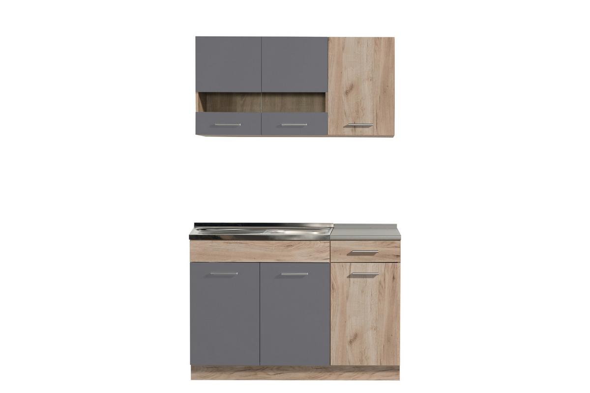 Konyhablokk Dalila - szürke tölgy/szürke, Basics, faalapú anyag (120/206,5/51,5cm)