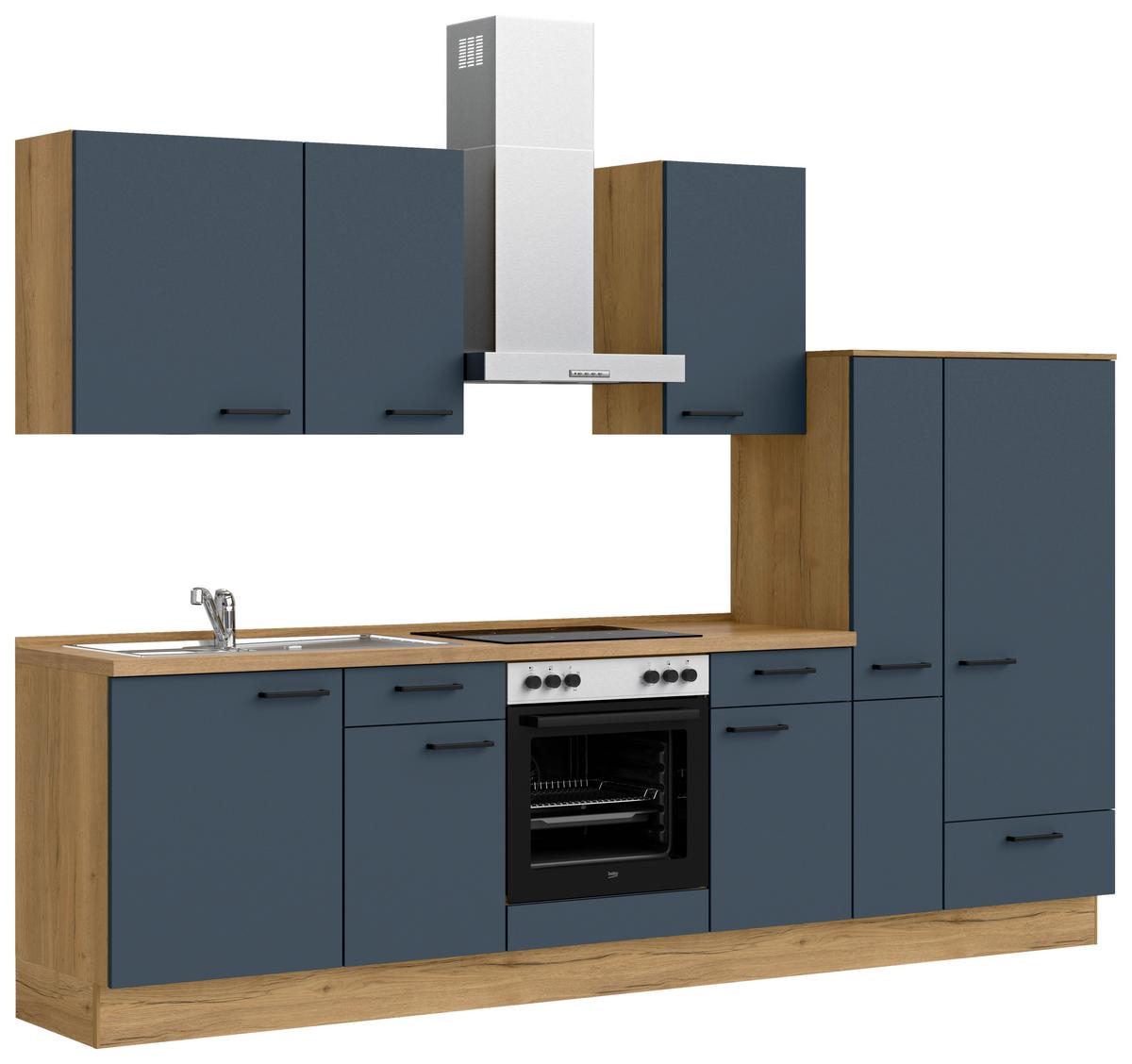 Küchenleerblock Easytouch Low-Line, L7 Rechts - Blau/Eichefarben, MODERN, Holzwerkstoff (300cm) - Nobilia