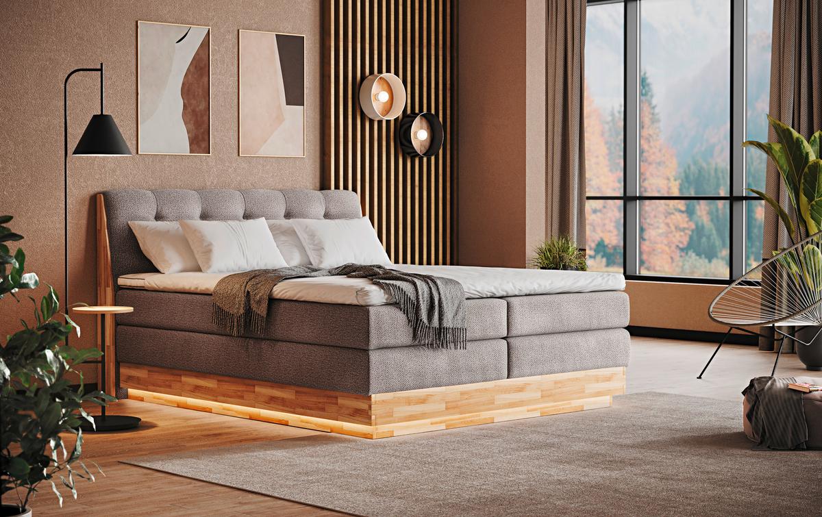 Boxspringbett Boxspring Bed Melissa - Beige/Schwarz, Natur, Textil (200/200cm)