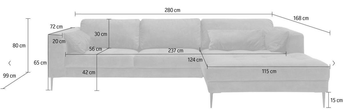 ECKSCHLAFSOFA LUZI - Hellgrau/Schwarz, MODERN, Textil (280/168cm) - Trendmanufaktur