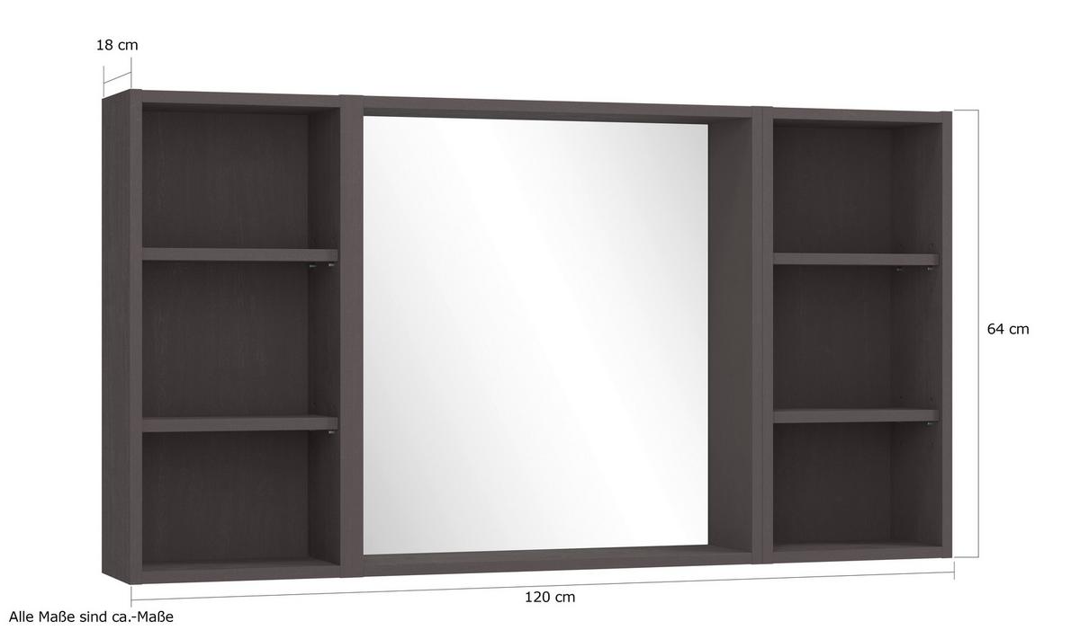 Wandspiegel Arosa Rechteckig 120x64 Cm Holzrahmen Schwarz - Grau, MODERN, Glas/Holzwerkstoff (120/64/18cm) - Held