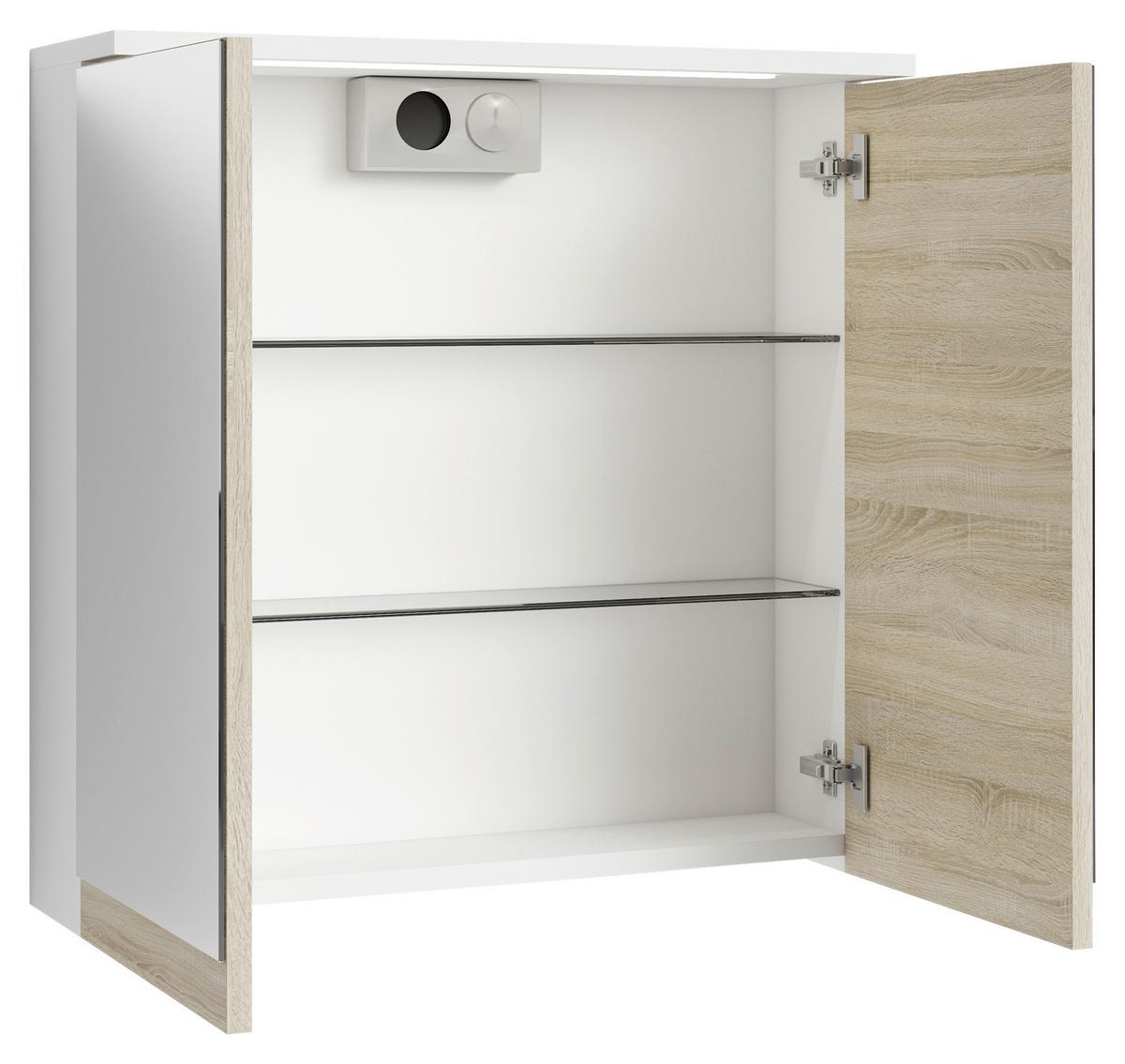 Spiegelschrank Marino mit Led 2-Türig BxHxT: 60x60x20 cm - Weiß/Sonoma Eiche, MODERN, Glas/Holzwerkstoff (60/60/20cm) - MID.YOU