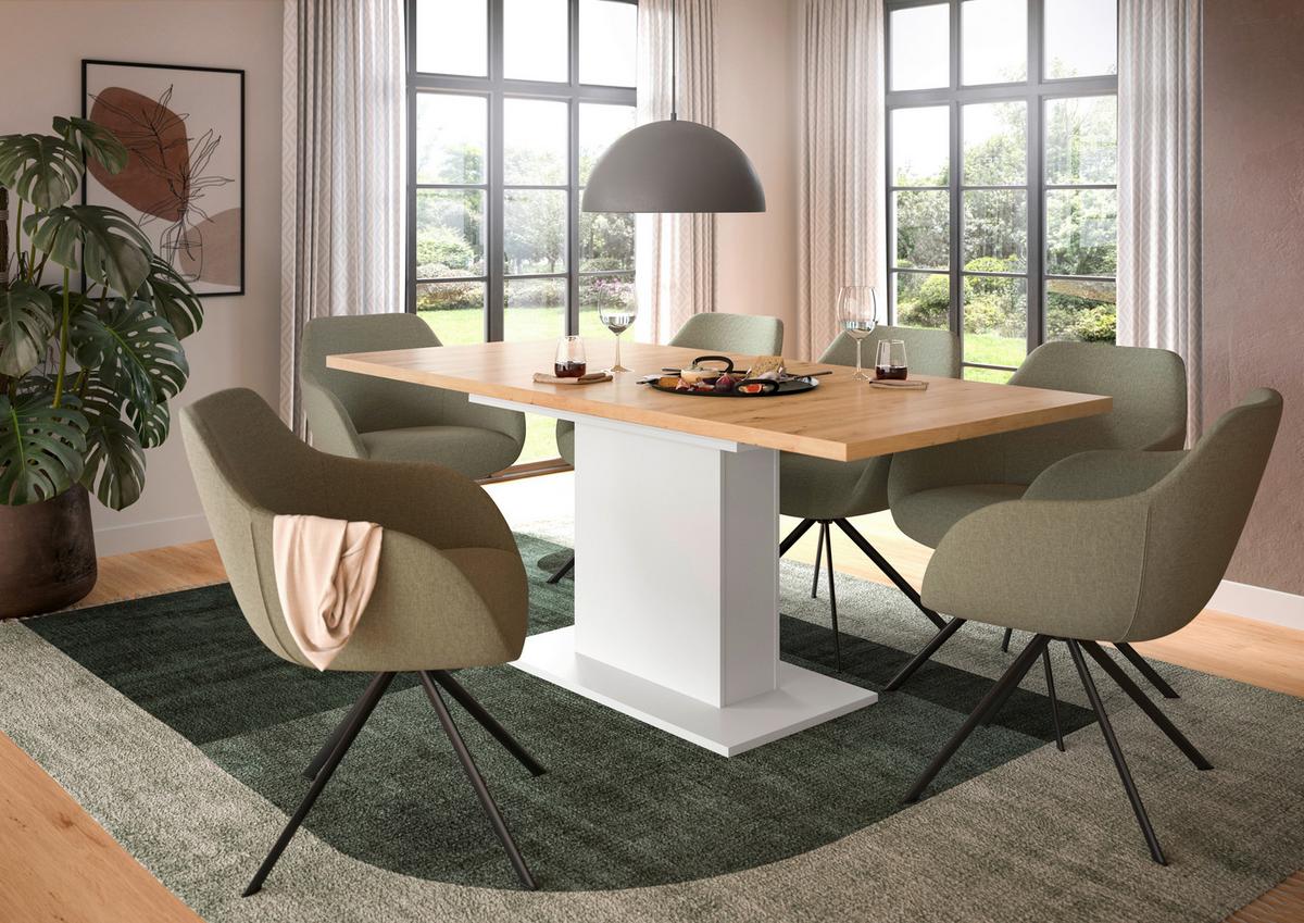 Ausziehtisch Marlon 150 Az Artisan/Weiß, B:150-190 cm - Weiß/Eiche Artisan, KONVENTIONELL, Holzwerkstoff (150-190/90/76cm)