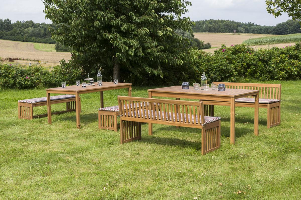 Gartengarnitur Hawaii 6-teilig Holz Natur Incl. 4 Auflagen - Multicolor/Akaziefarben, Basics, Holz/Textil - Gardenson