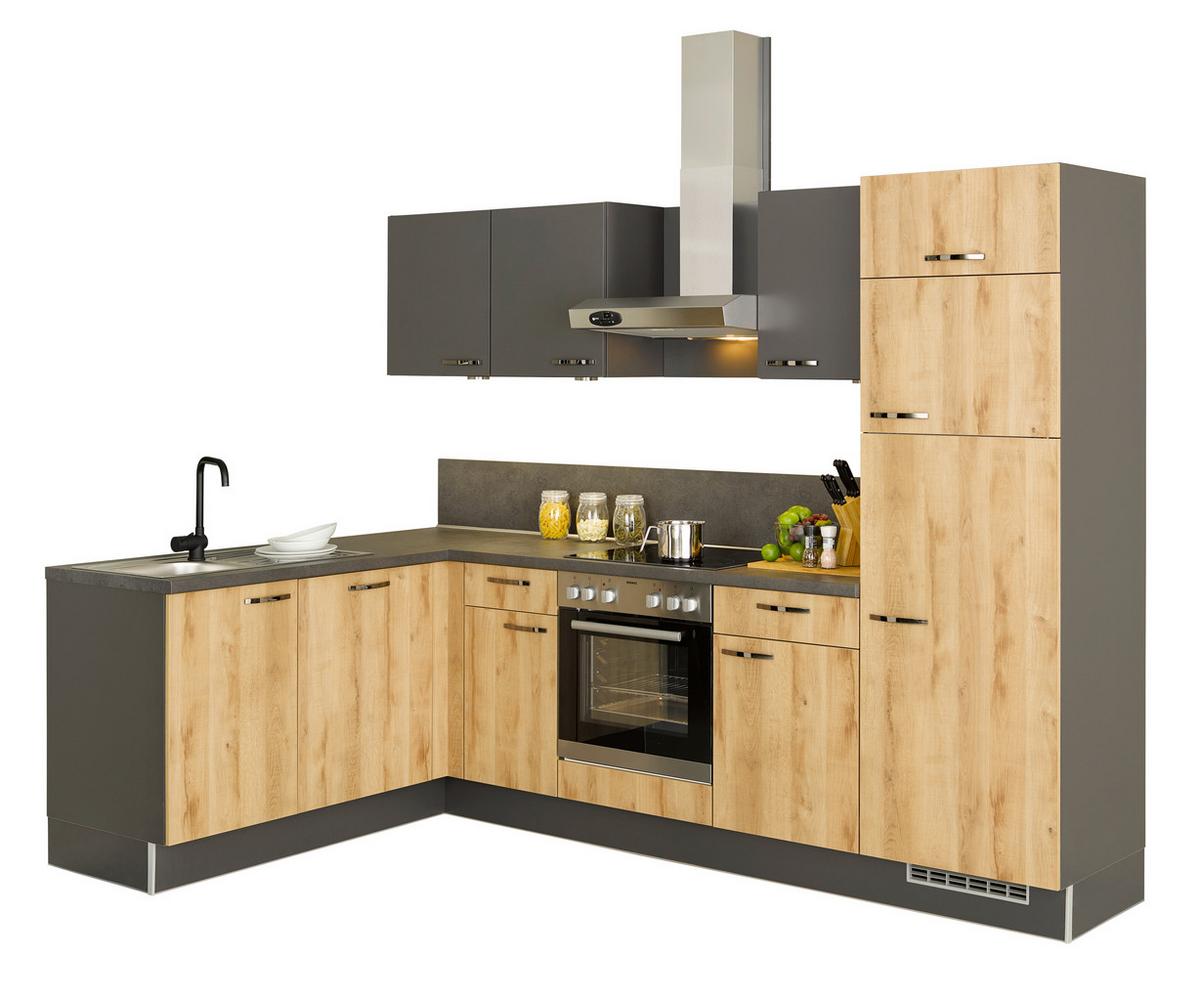 Eckküche Pn100/80 mit Geräten 175x275 cm Verschiedene Dekore - Graphitfarben/Honig, Trend, Holzwerkstoff (175/275cm) - Pino
