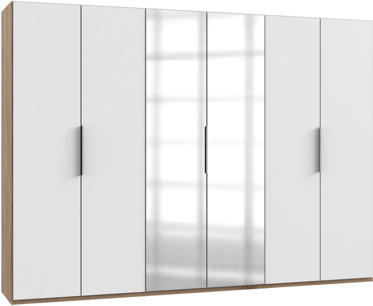 Drehtürenschrank Mit Spiegel 300 Cm Level, Weiß/eiche Dekor - Eichefarben/Weiß, MODERN, Holzwerkstoff (300/216/58cm) - MID.YOU