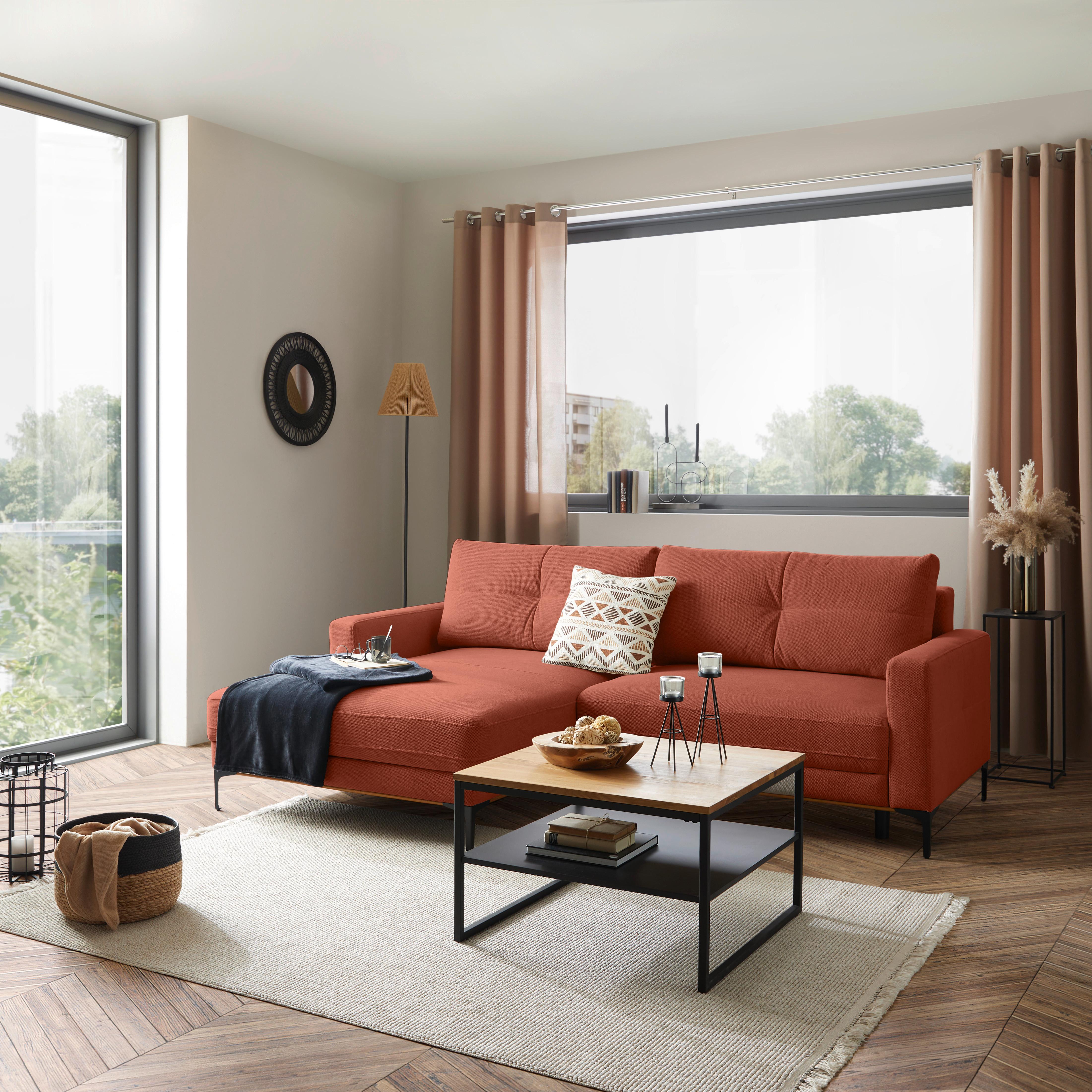 Ecksofa Bergamo - Rostfarben/Schwarz, MODERN, Textil (162/238cm) - Ondega