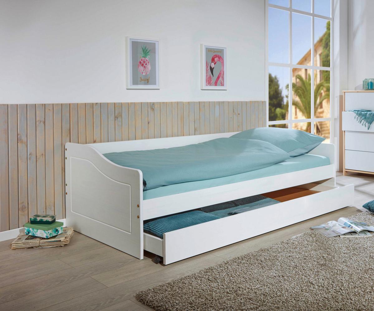 Ausziehbett Leonie Modell 23 - Weiß/Naturfarben, MODERN, Holz (90/190cm) - MID.YOU