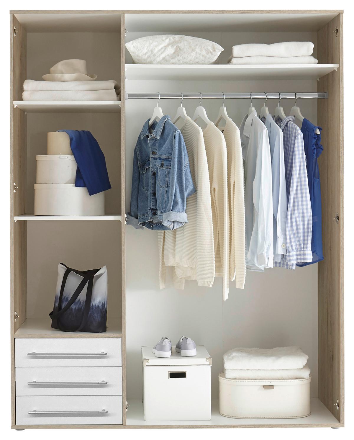 Drehtürenschrank Mit Laden 155cm Lyss Weiß/eiche Dekor - Weiß/Eiche San Remo, MODERN, Holzwerkstoff (155/194/58cm) - Livetastic