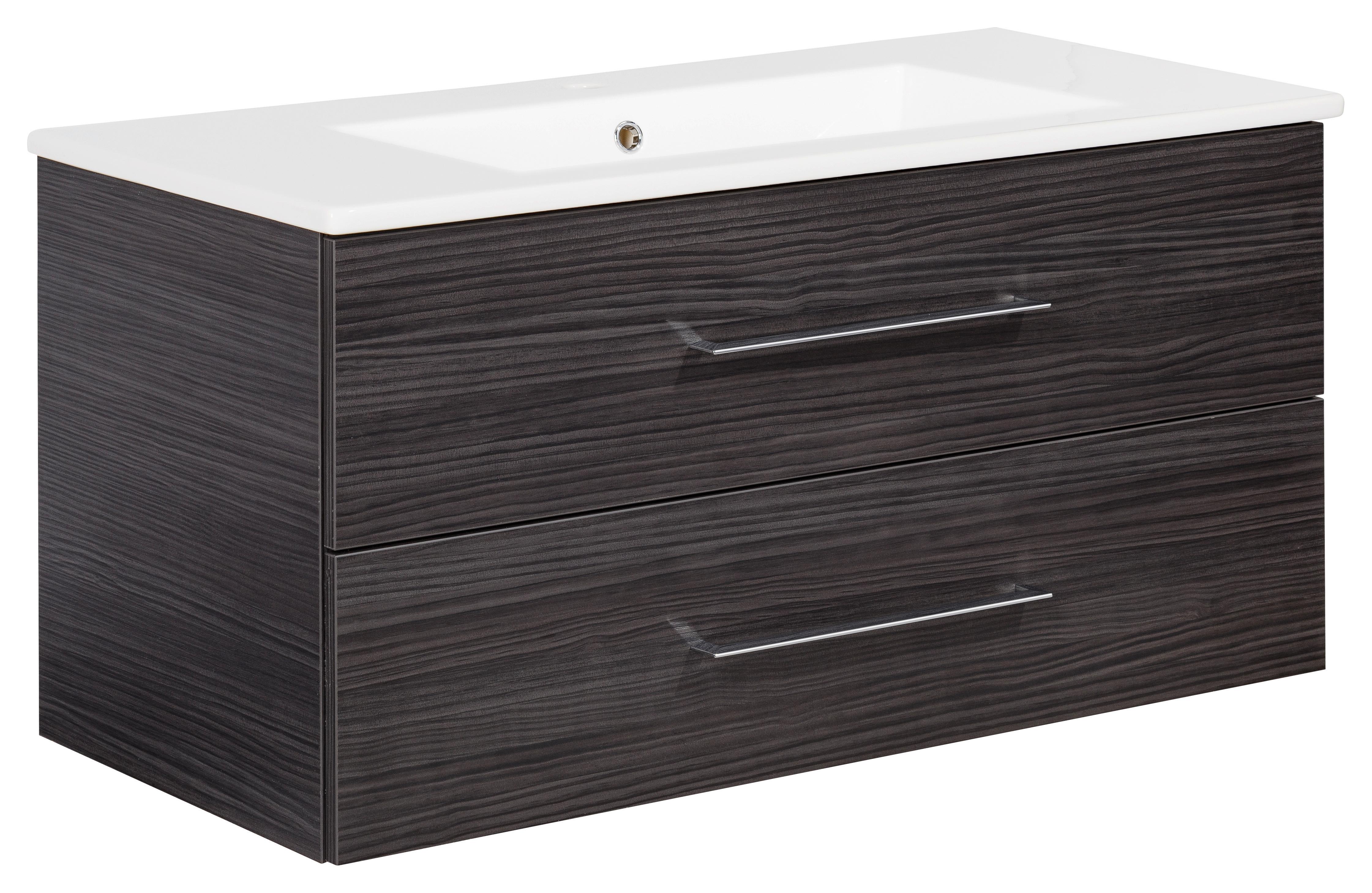 Waschbecken mit Unterschrank Perfekt B: 103cm Braun - Dunkelbraun/Weiß, MODERN, Keramik/Holzwerkstoff (103cm) - MID.YOU