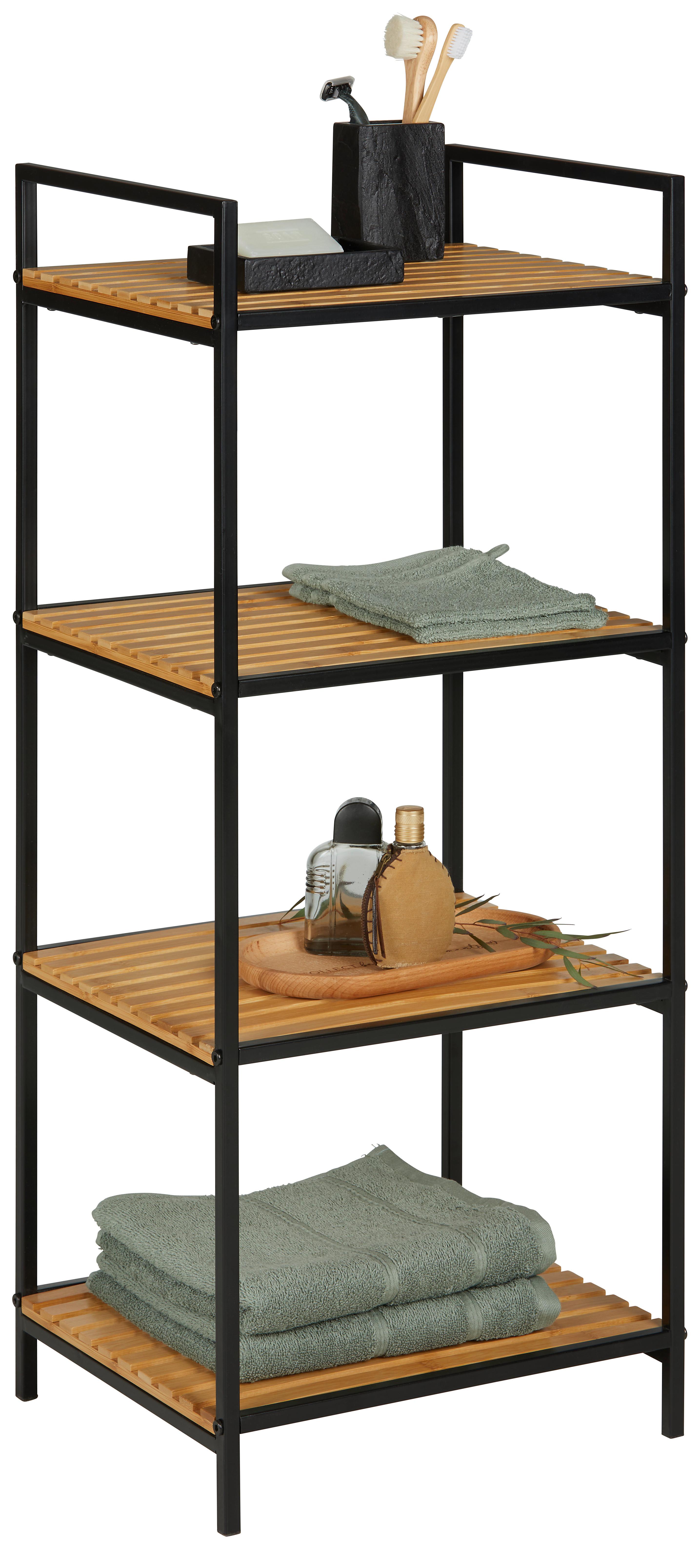 Regál Azra II prírodná/čierna - čierna/prírodná farba, Modern, kov/prírodné materiály (39/95/32,5cm) - Mömax