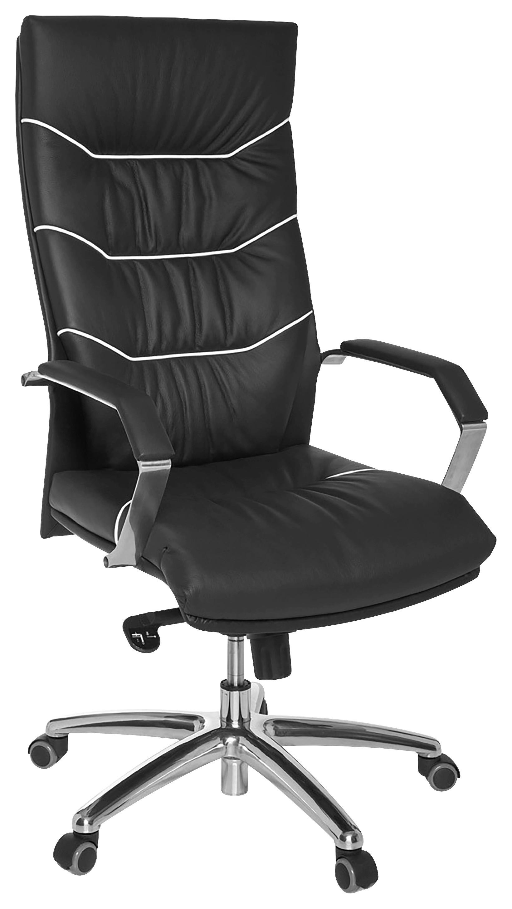 Kancelářské křeslo Ferrol z pravé kůže - černá/barvy chromu, Design, kov/plast (60/126/55cm) - MID.YOU