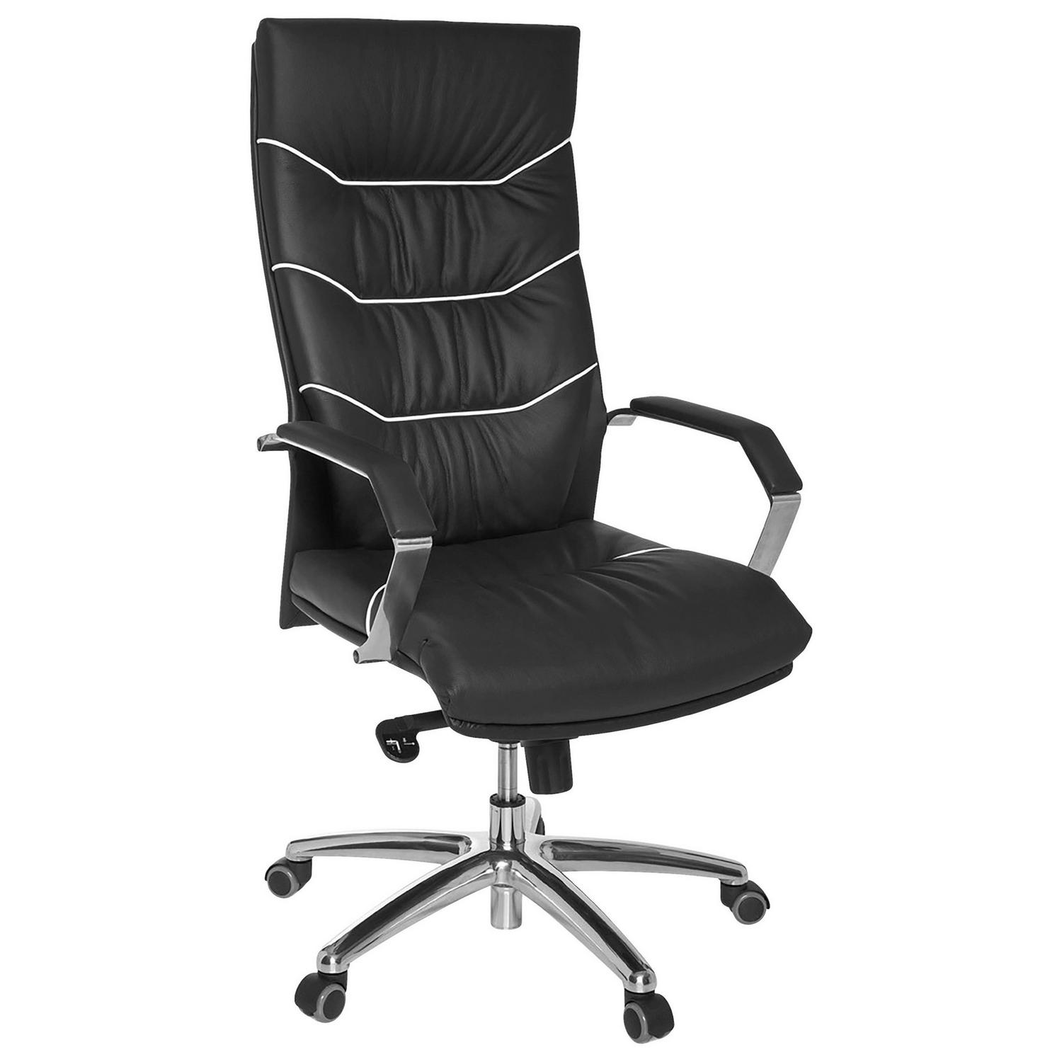 Chefsessel Ferrol + Armstützen Leder Schwarz bis 120 kg 60x126x55 cm