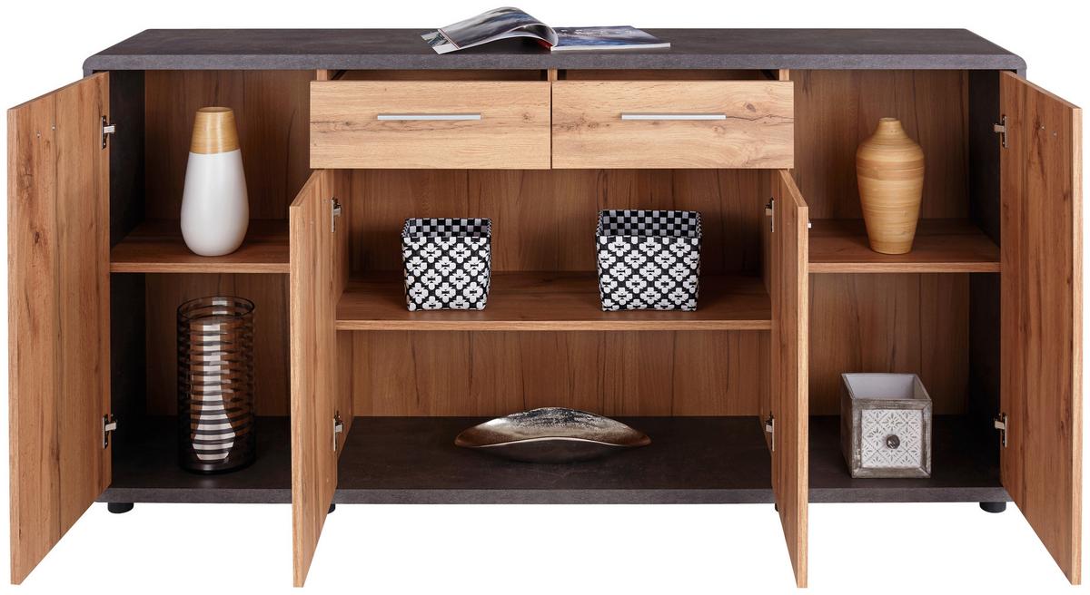 KOMODA FONTANA NEW FTK05 - barvy dubu/tmavě šedá, Moderní, kompozitní dřevo/plast (174,4/87,2/40cm)