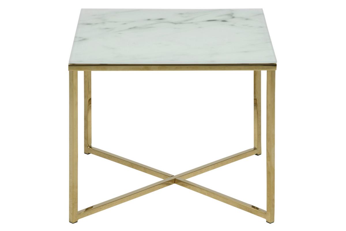 Konferenční stolek ALISMA - bílá/barvy zlata, Design, kov/sklo (50/42/50cm)