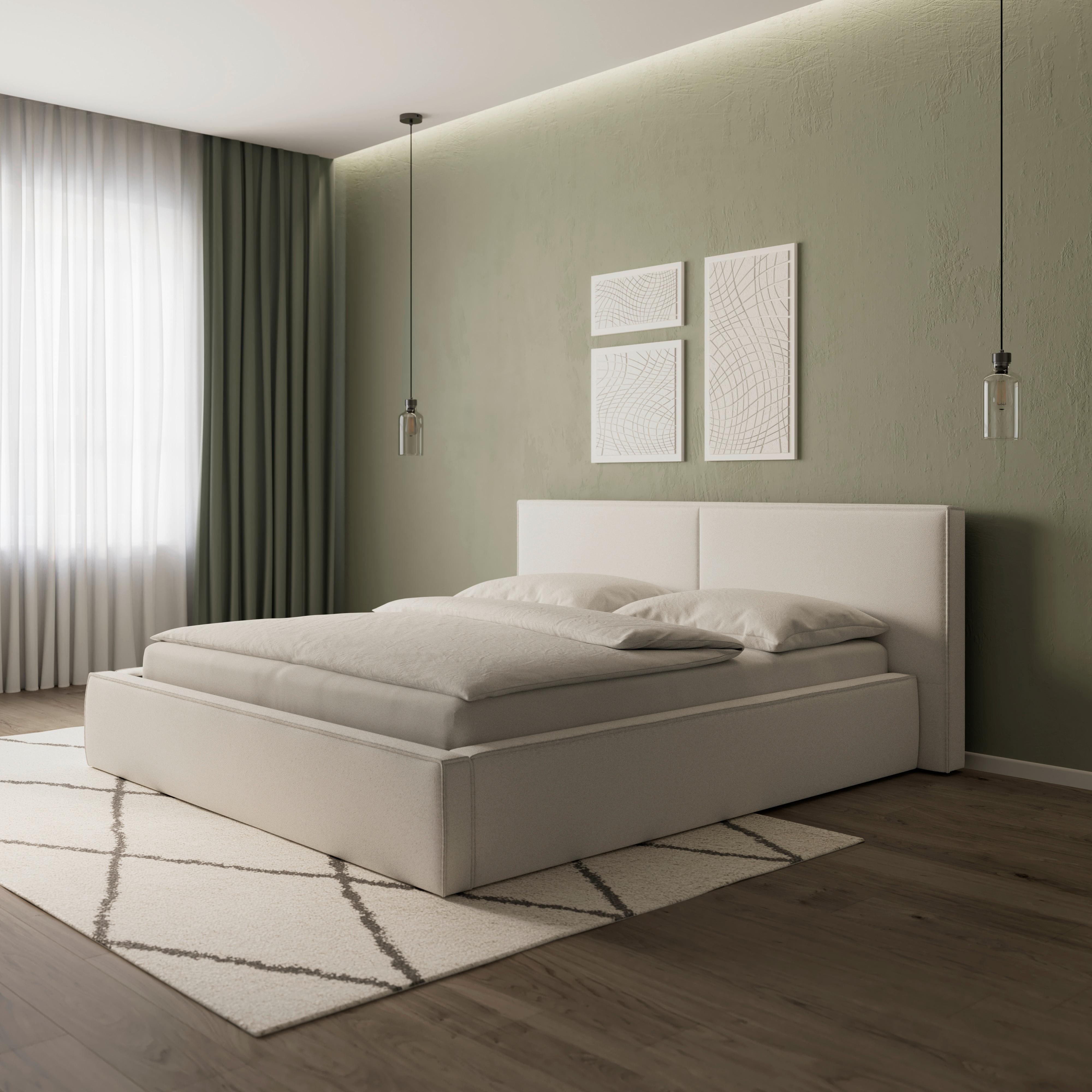 Čalúnená posteľ SERENA 180x200 cm, biela - čierna/krémová, Modern, kov/drevo (180/200cm) - Bessagi Home