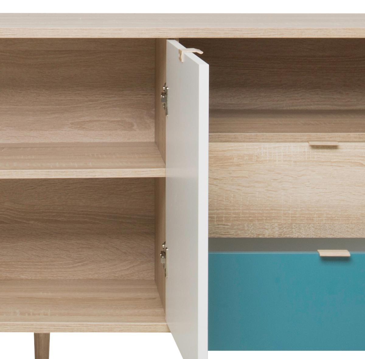 Sideboard Dekor 150 Cm Cuba 51 Trend Grau/weiß/petrol/eiche - Eichefarben/Petrol, Trend, Holzwerkstoff (150/68/40cm) - MID.YOU