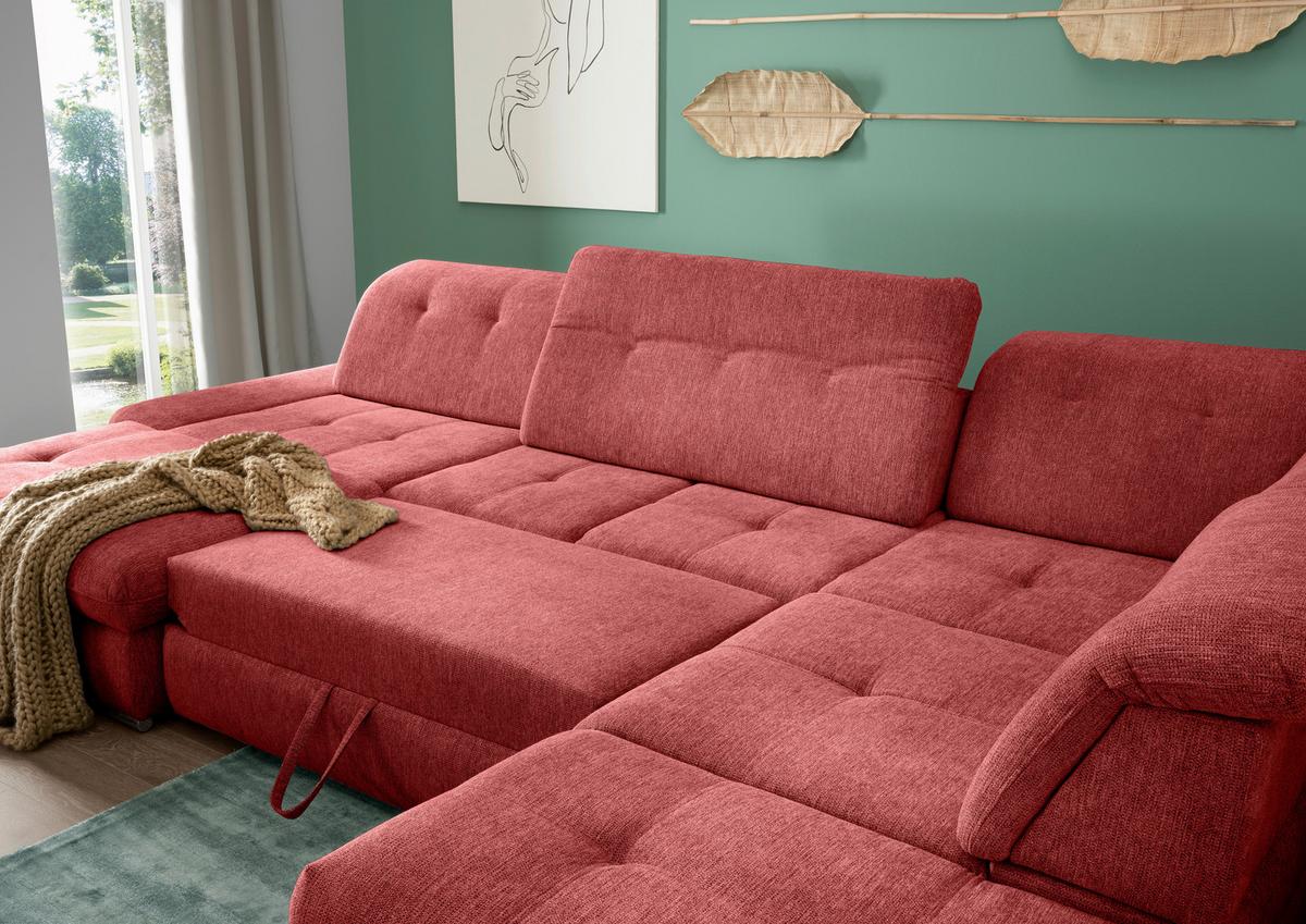 Wohnlandschaft Dalida Rot U: 195x376x254 Cm - Chromfarben/Rot, Design, Textil (195/376/254cm) - Livetastic