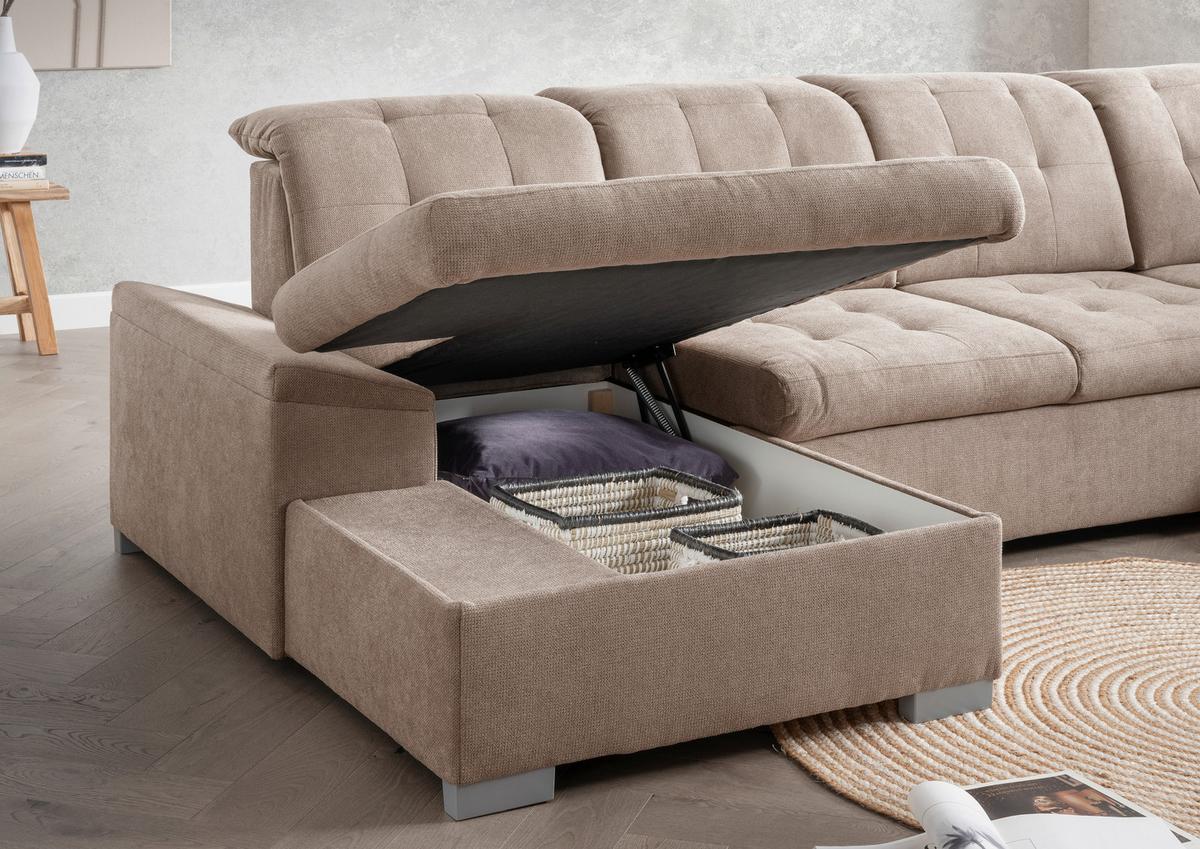 Wohnlandschaft Zira Hellbraun U: 169x330x212cm - Chromfarben/Hellbraun, MODERN, Textil (169/330/212cm) - Livetastic