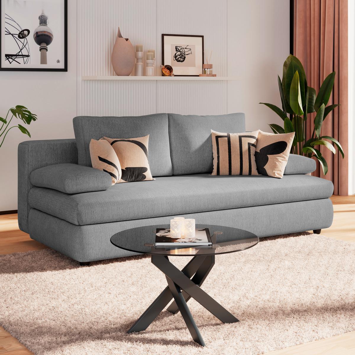 3-Sitzer-Sofa Mit Schlaffunktion Olso Hellgrau - Hellgrau, Trend, Holz/Kunststoff (205/72/100cm)