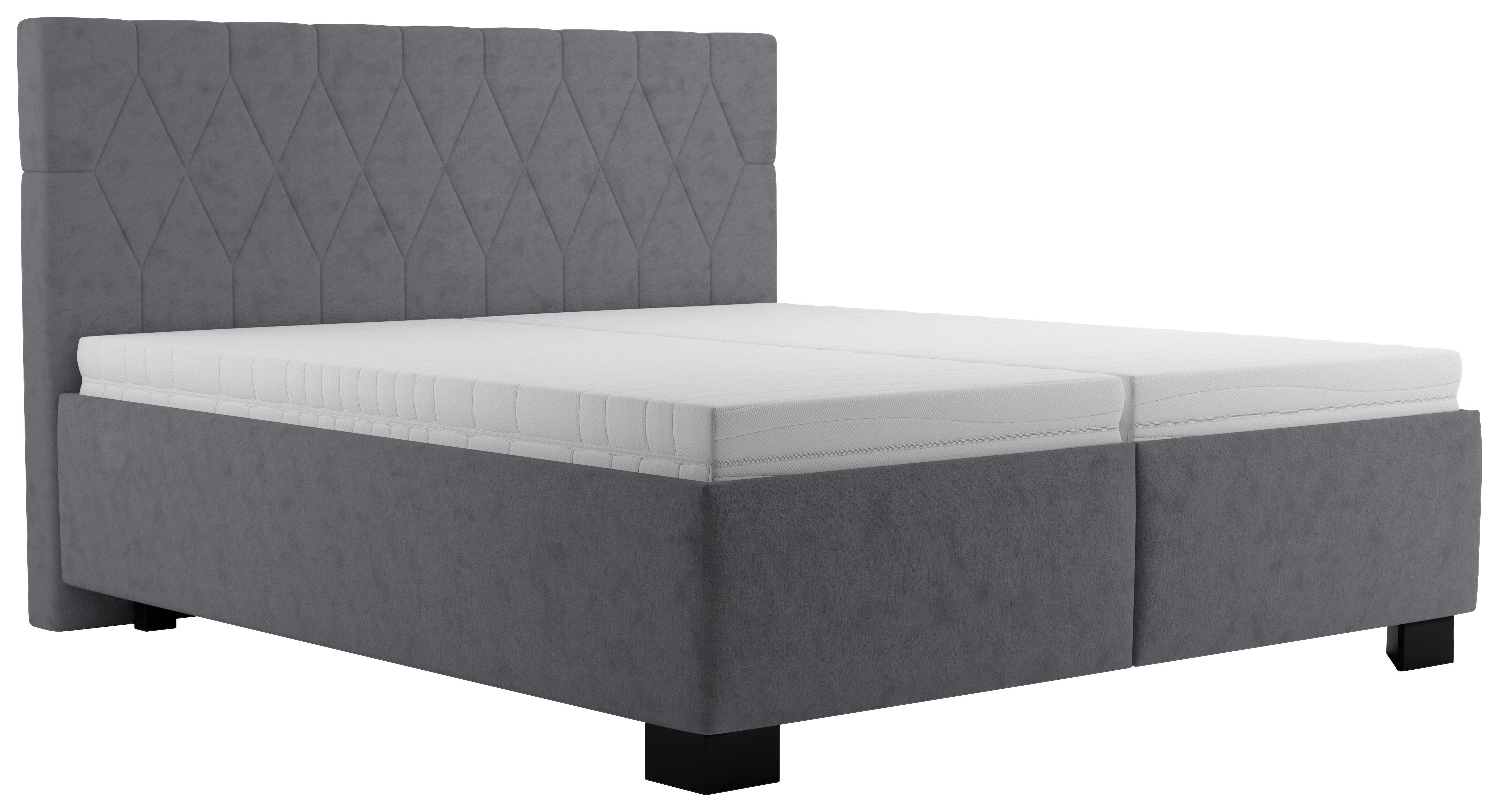 Čalúnená posteľ FERAMA 180x200 cm, tmavosivá - čierna/prírodná farba, Modern, drevo/textil (180/200cm)