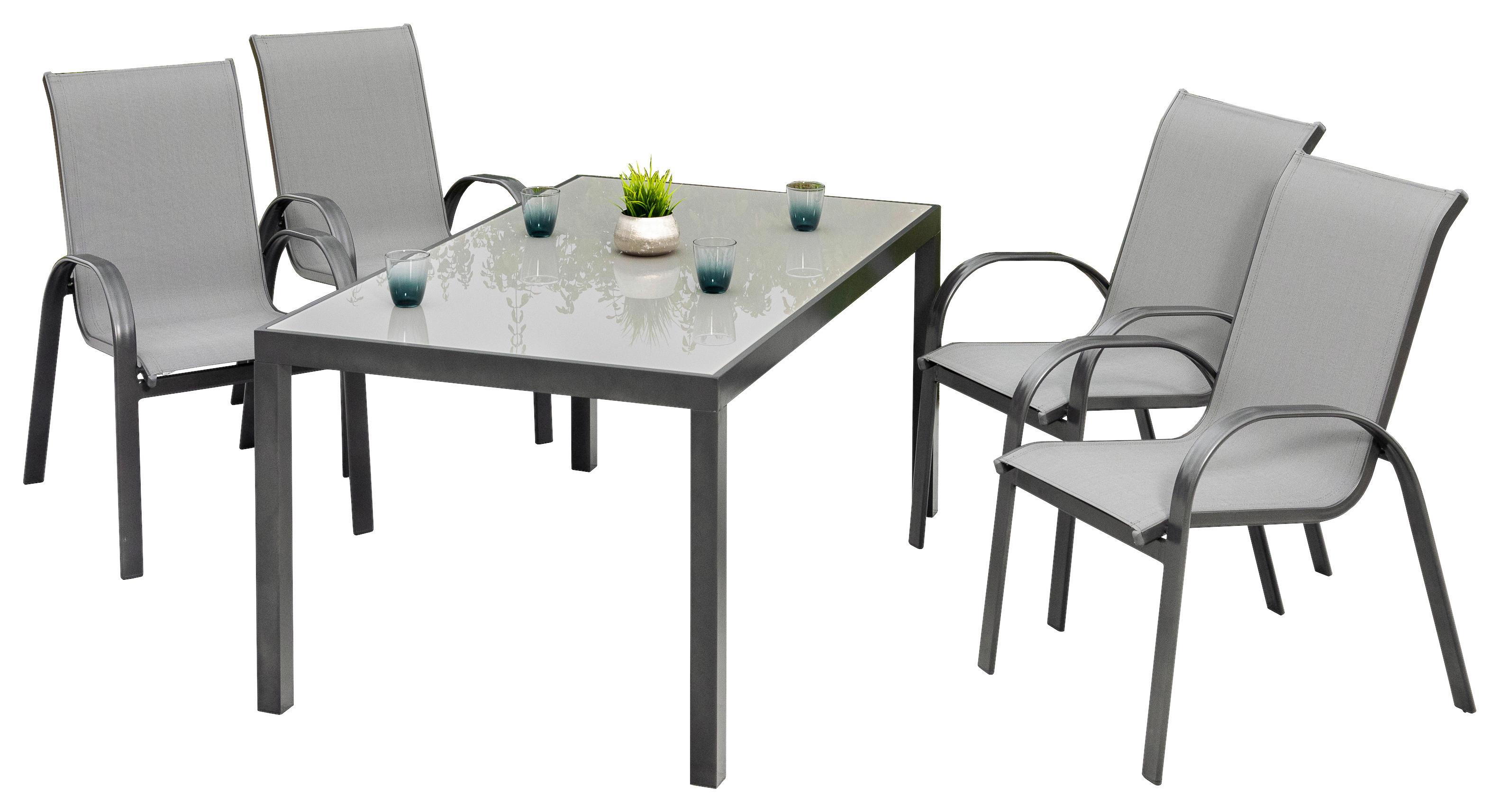 Gartenmöbel Set 5-Teilig Amalfi aus Aluminium - Graphitfarben/Grau, KONVENTIONELL, Glas/Textil - Ambia Garden