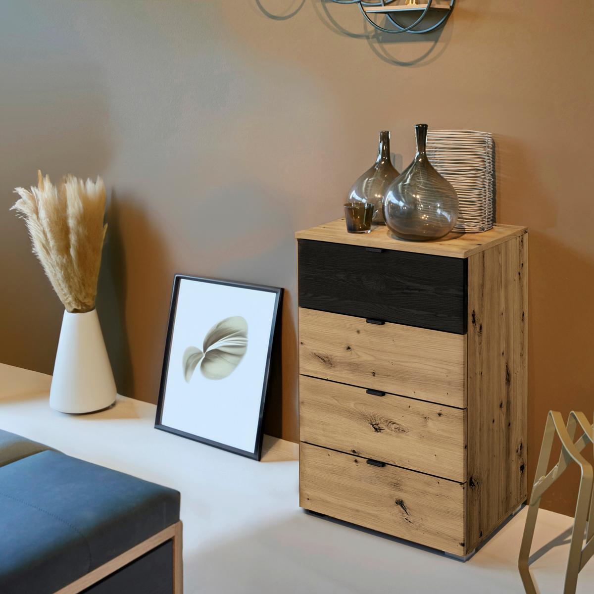 Kommode Apollon Schwarz/eiche Artisan B: 40 Cm - Alufarben/Schwarz, MODERN, Holzwerkstoff (40/81/42cm) - Rauch Möbel