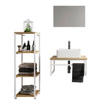 Badmöbel-Set 4-Tlg. Bitila B: 95 cm Weiß/Honigeiche - Honigeiche/Schwarz, MODERN, Glas/Keramik (95cm) - MID.YOU