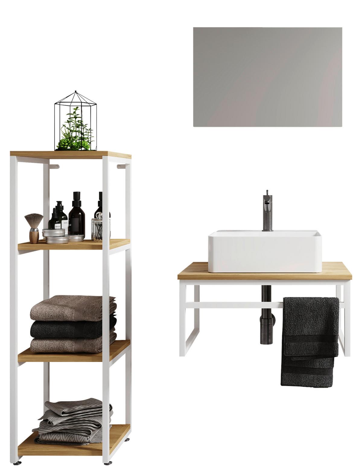 Badmöbel-Set 4-Tlg. Bitila B: 95 cm Weiß/Honigeiche - Honigeiche/Schwarz, MODERN, Glas/Keramik (95cm) - MID.YOU