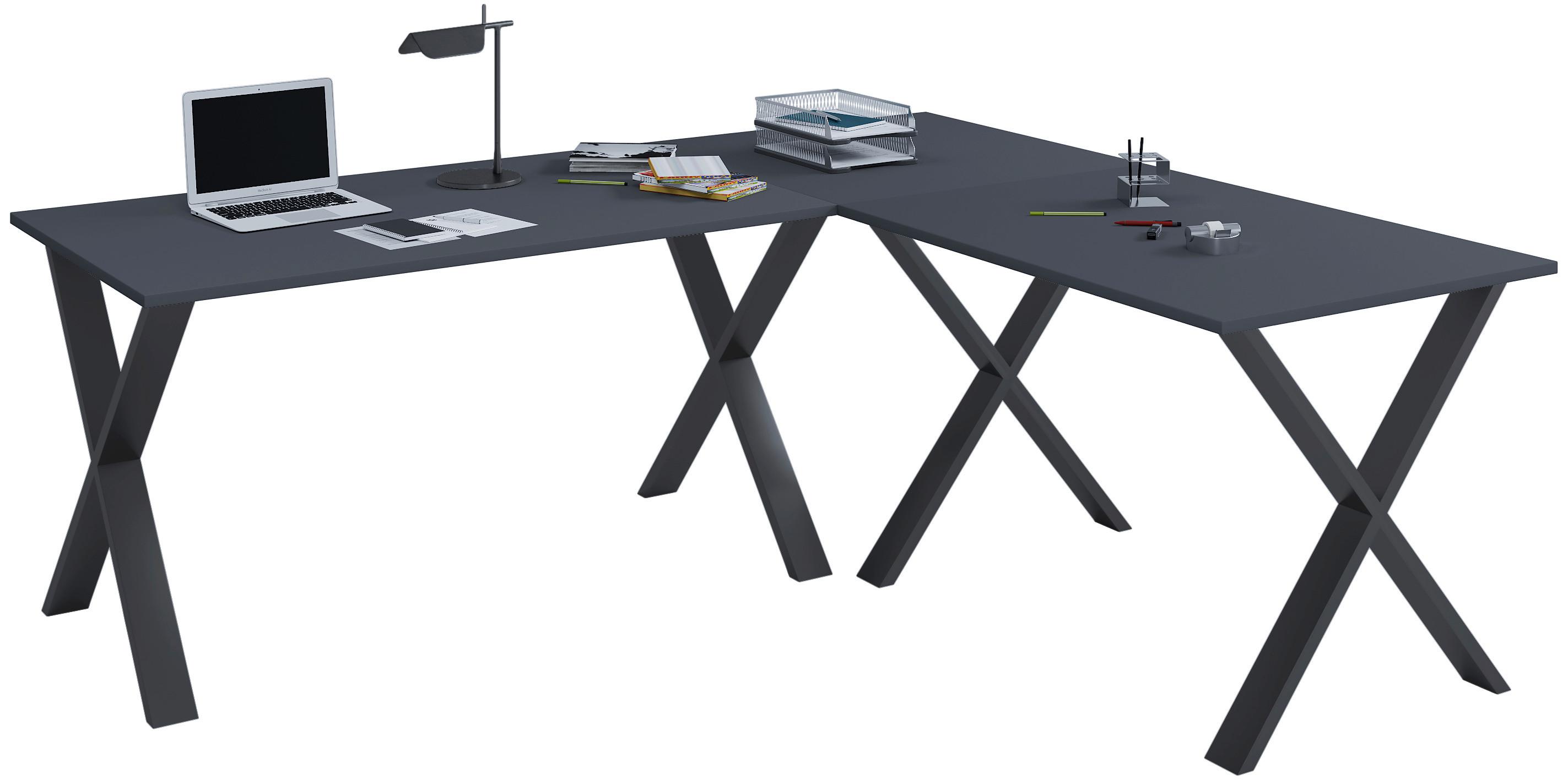 Eckschreibtisch Lona Anthrazit/Schwarz L: 130 cm - Anthrazit/Schwarz, Design, Holzwerkstoff/Metall (130/130/76cm) - MID.YOU