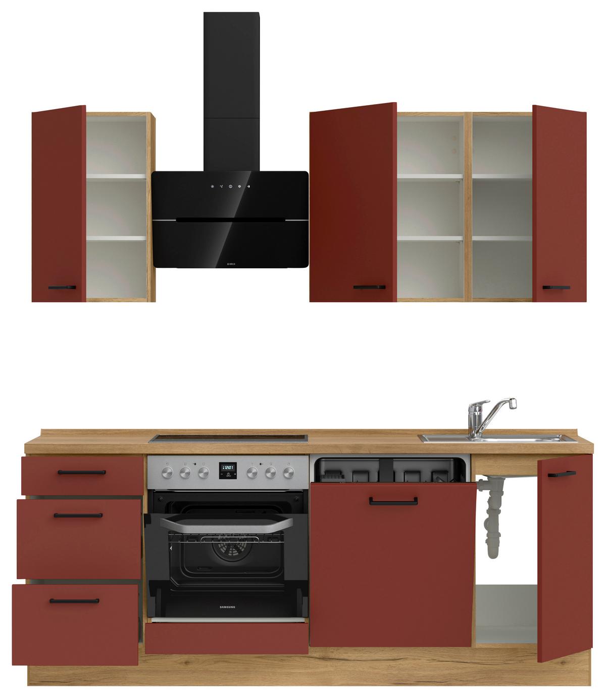 Küchenleerblock Easytouch High-Line, H5 Links - Eichefarben/Rot, MODERN, Holzwerkstoff (210cm) - Nobilia