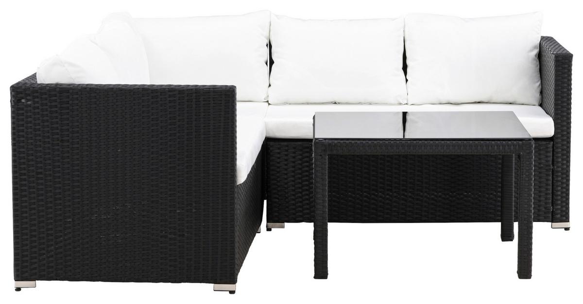 Loungegarnitur Kuba - Schwarz/Weiß, KONVENTIONELL, Glas/Kunststoff (59/180/64cm) - Gardenson