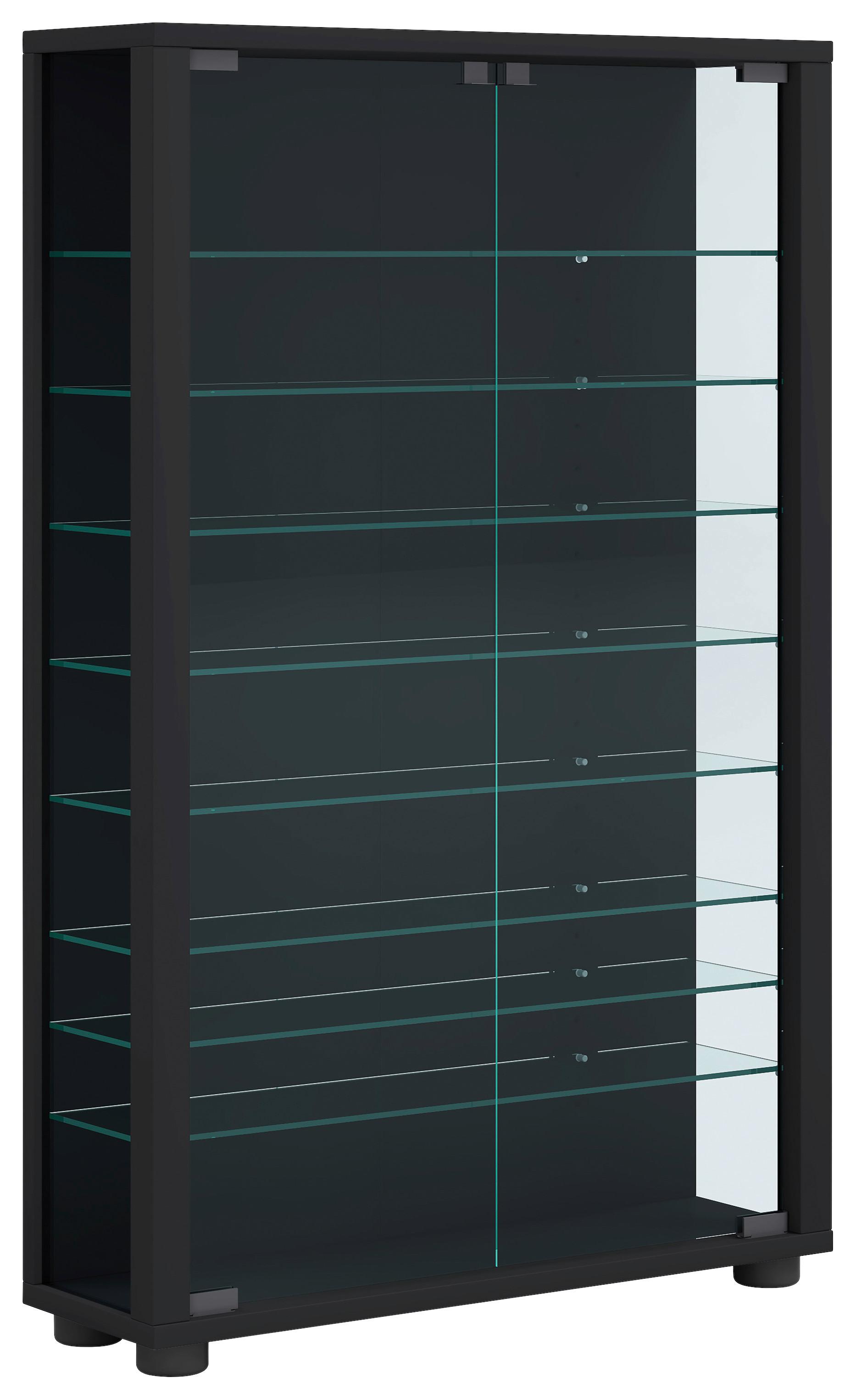 Vitrine Lumo Mini Schwarz - Transparent/Schwarz, Design, Glas/Holzwerkstoff (59/90/18cm) - MID.YOU