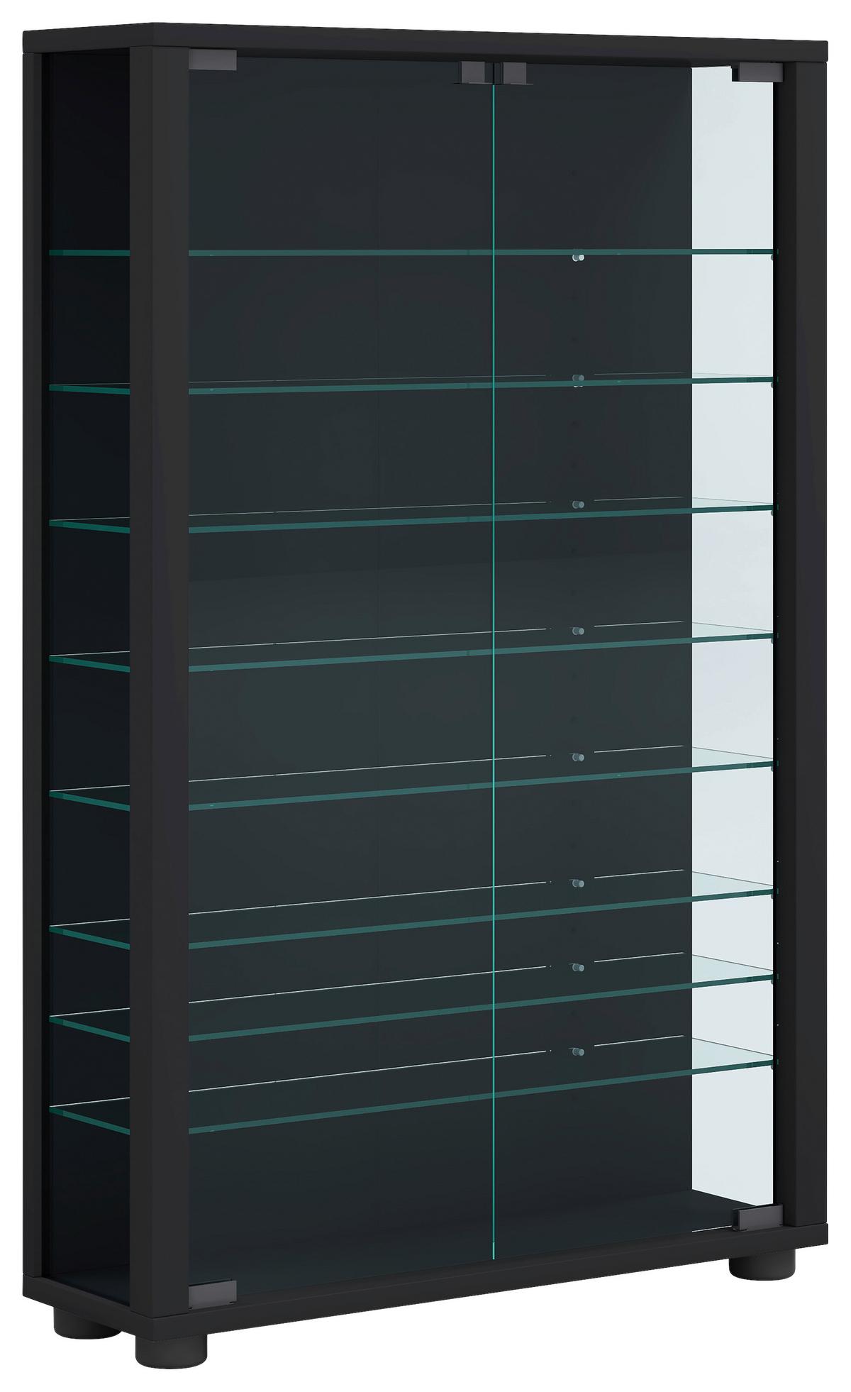 Vitrine Lumo Mini Schwarz - Transparent/Schwarz, Design, Glas/Holzwerkstoff (59/90/18cm) - MID.YOU