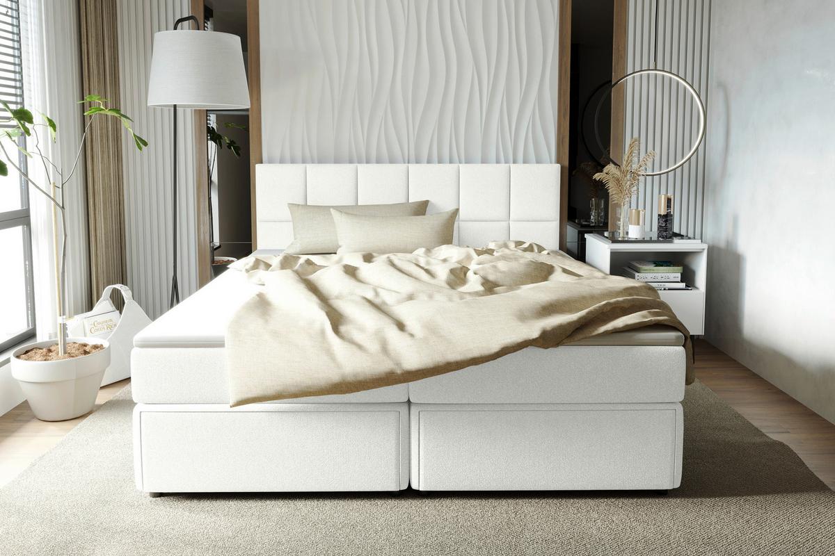 Boxspringbett Garda mit Topper 180x200 - Creme/Schwarz, KONVENTIONELL, Holzwerkstoff/Textil (180/200cm)