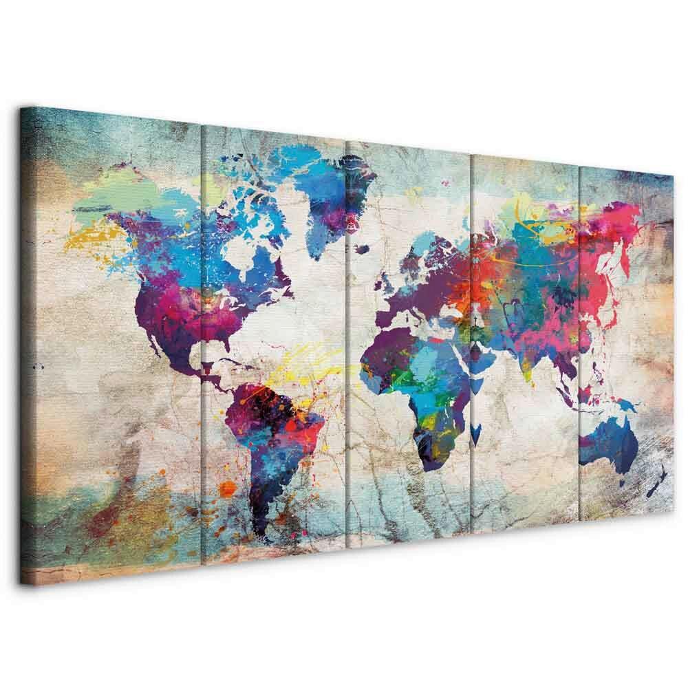 Leinwandbild World Map Multicolor Beige B: 100 Cm