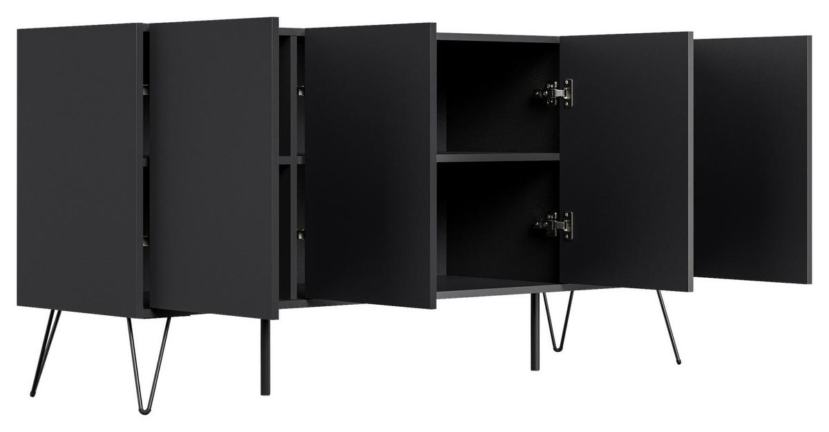 Sideboard Posseik Industrial Graphitfarben B: 155 cm - Schwarz/Graphitfarben, Design, Holzwerkstoff (155/75,8/42cm) - P & B