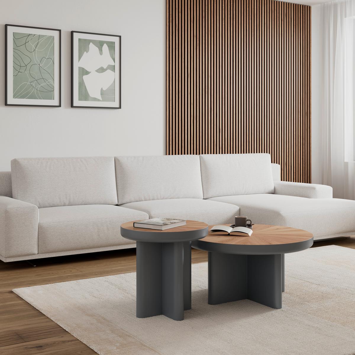 KONFERENČNÍ STOLEK VIOLA - šedá/barvy dubu, Moderní, dřevo/kompozitní dřevo (80/50/80/50/41/51cm) - Bessagi Home