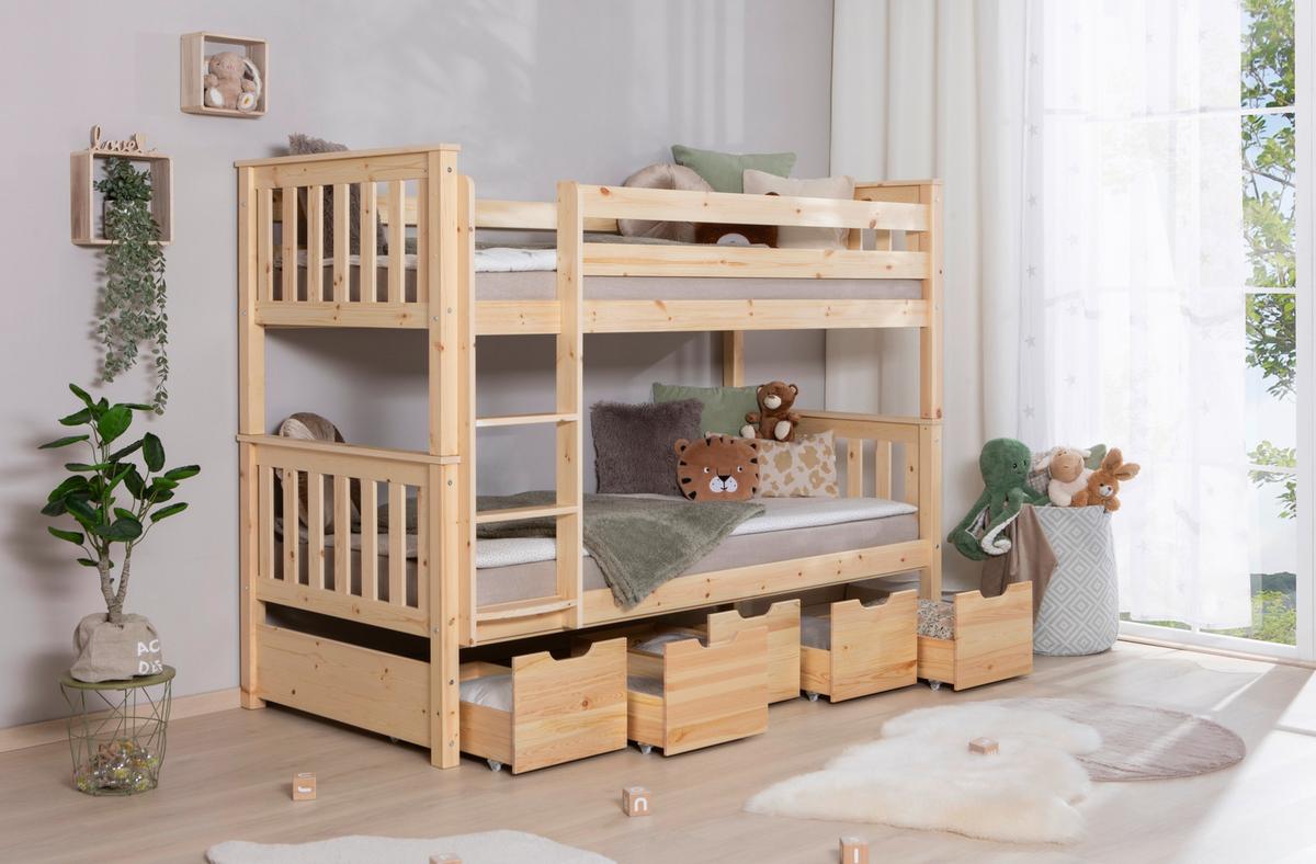 Etagenbett Sammy Kiefer Massiv 90 Cm M. Schubkästen + Leiter - Naturfarben, MODERN, Holz (90/200cm) - MID.YOU