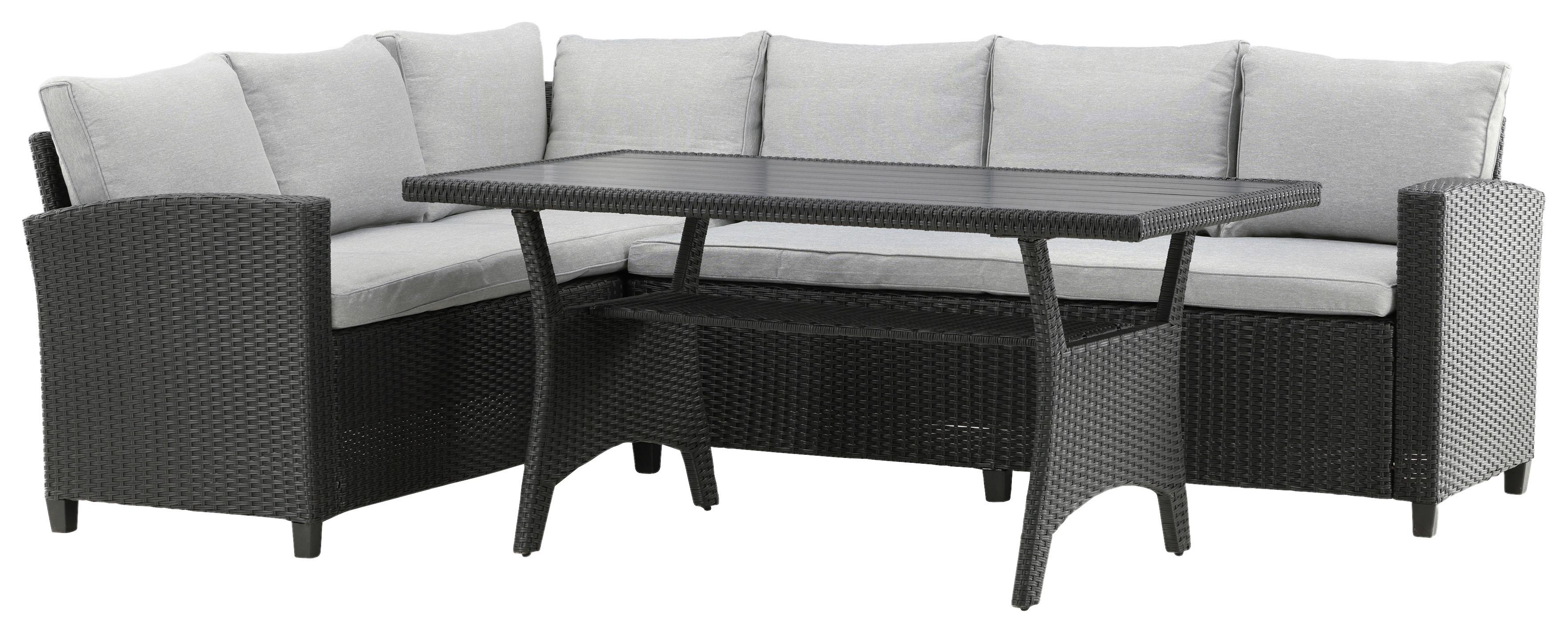 Loungegarnitur 2-Tlg Bentwood Kunststoff mit Kissen - Schwarz, KONVENTIONELL, Kunststoff (173/227cm) - Gardenson