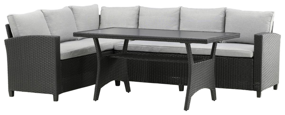 Loungegarnitur 2-tlg Bentwood Kunststoff Mit Kissen - Schwarz, KONVENTIONELL, Kunststoff (173/227cm) - Gardenson