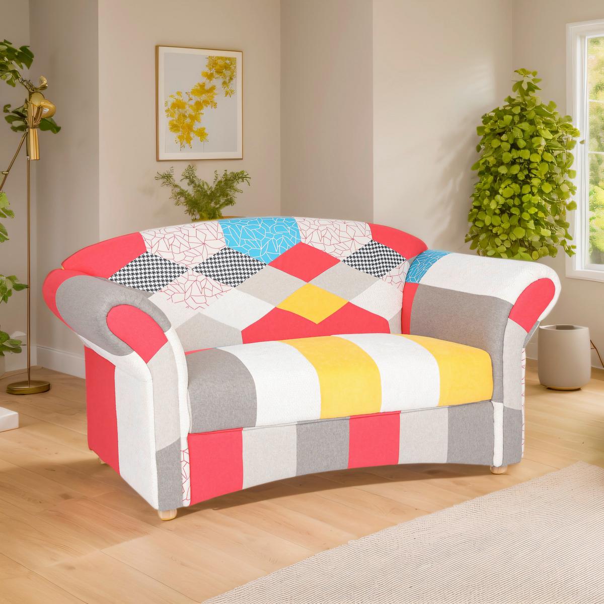 2-Sitzer Loretta, bunt ca. 153x83x85 cm - Hellbraun/Weiß Hochglanz, Basics, Holz/Textil (204/83/85cm)