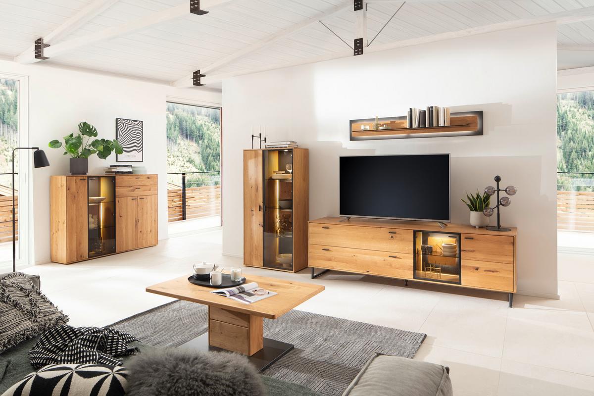 Highboard Assini Wildeiche B: 78 cm - Wildeiche, Design, Glas/Holz (78/156/37cm) - MID.YOU