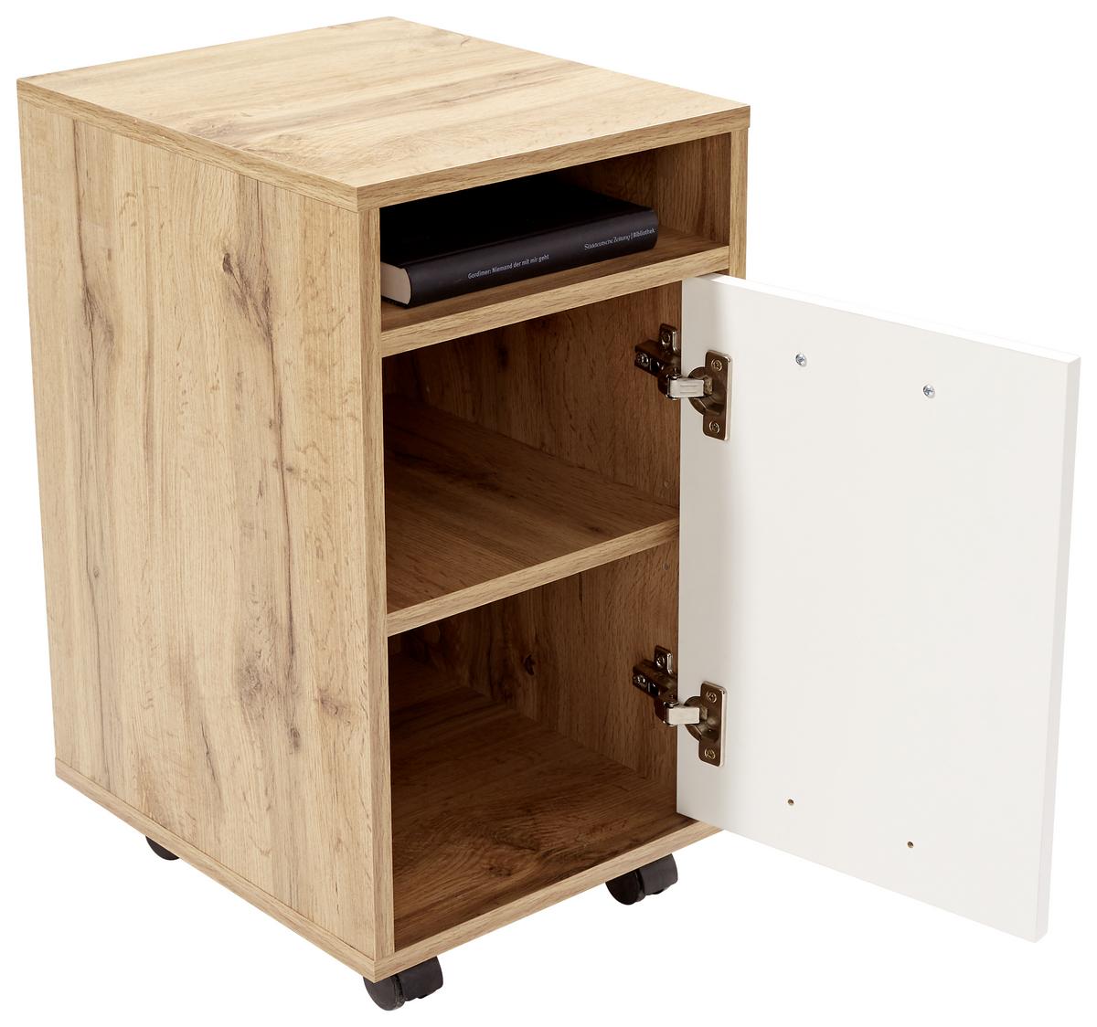 Rollcontainer Eiche/Weiß Laurenc 33x59,5x38 cm - Eichefarben/Weiß, MODERN, Kunststoff (33/59,5/38cm)