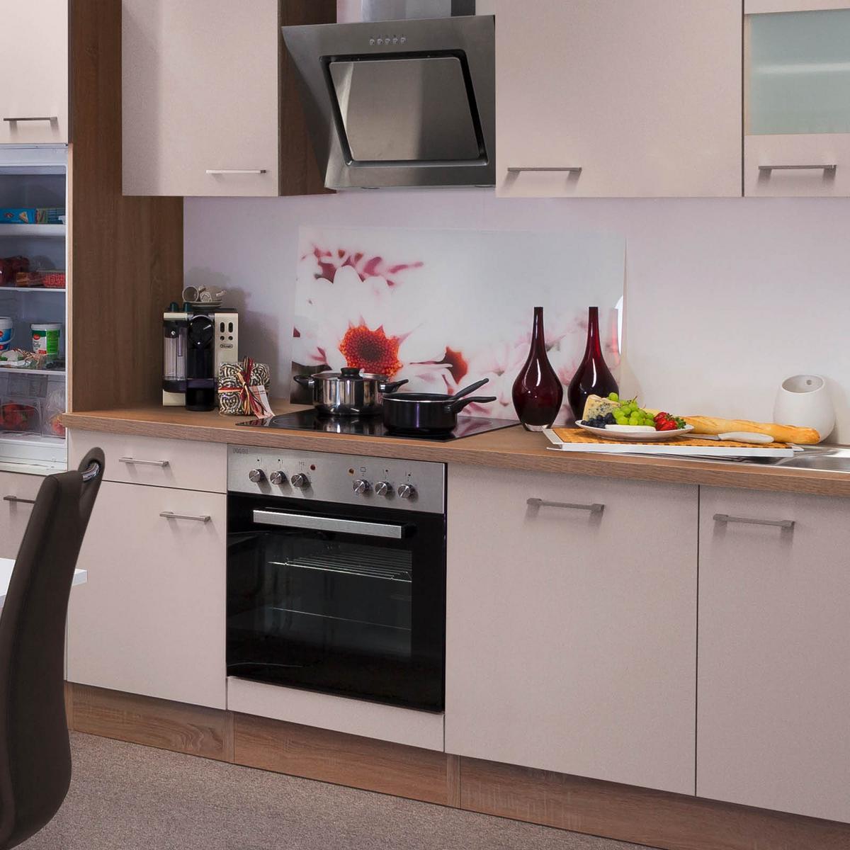 Küchenzeile Nepal Mit Geräten 280 Cm Kaschmir/eiche Dekor - Kaschmir/Sonoma Eiche, MODERN, Glas/Holzwerkstoff (280cm) - FlexWell